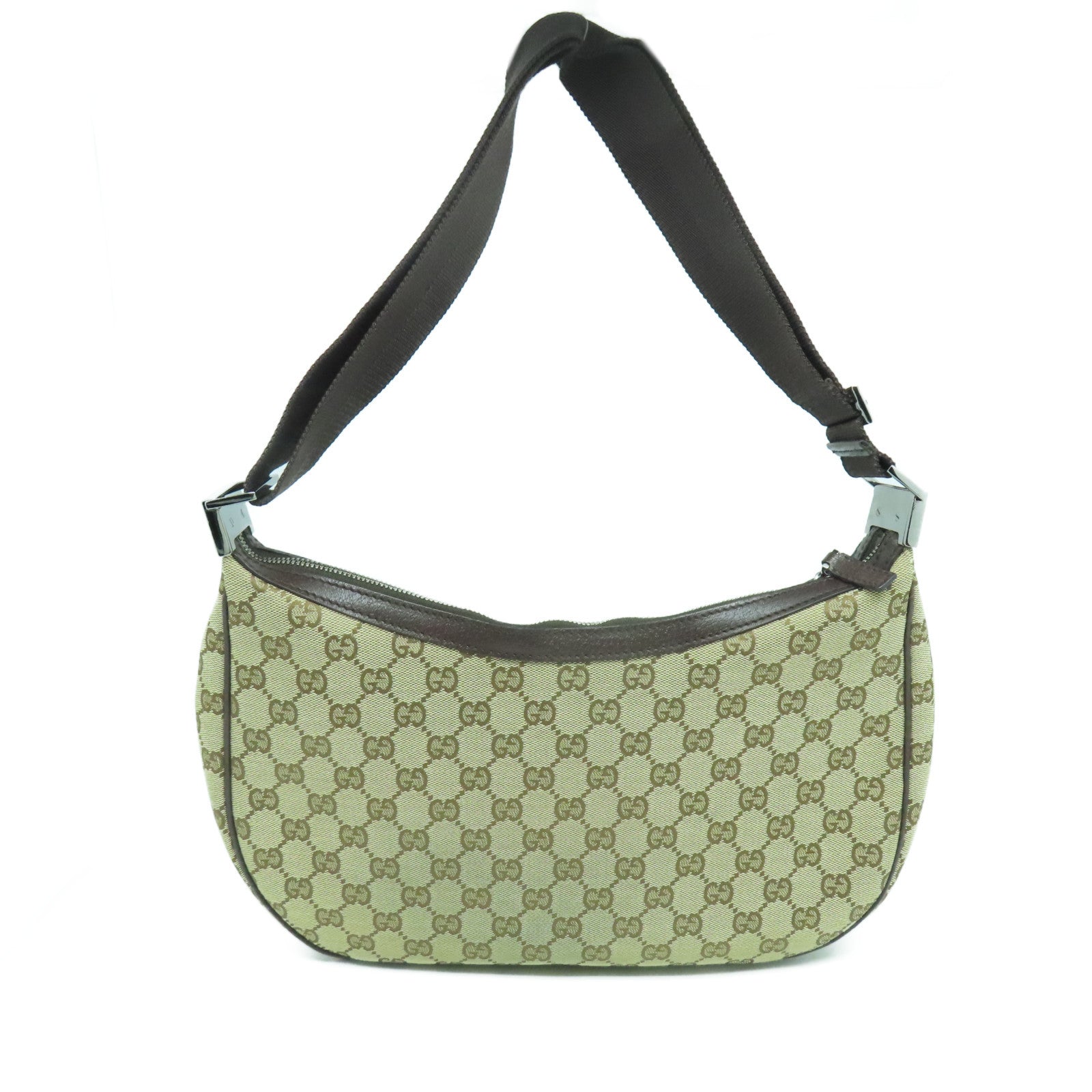 GUCCI GG帆布Shoulder Bag銀扣肩背袋啡色