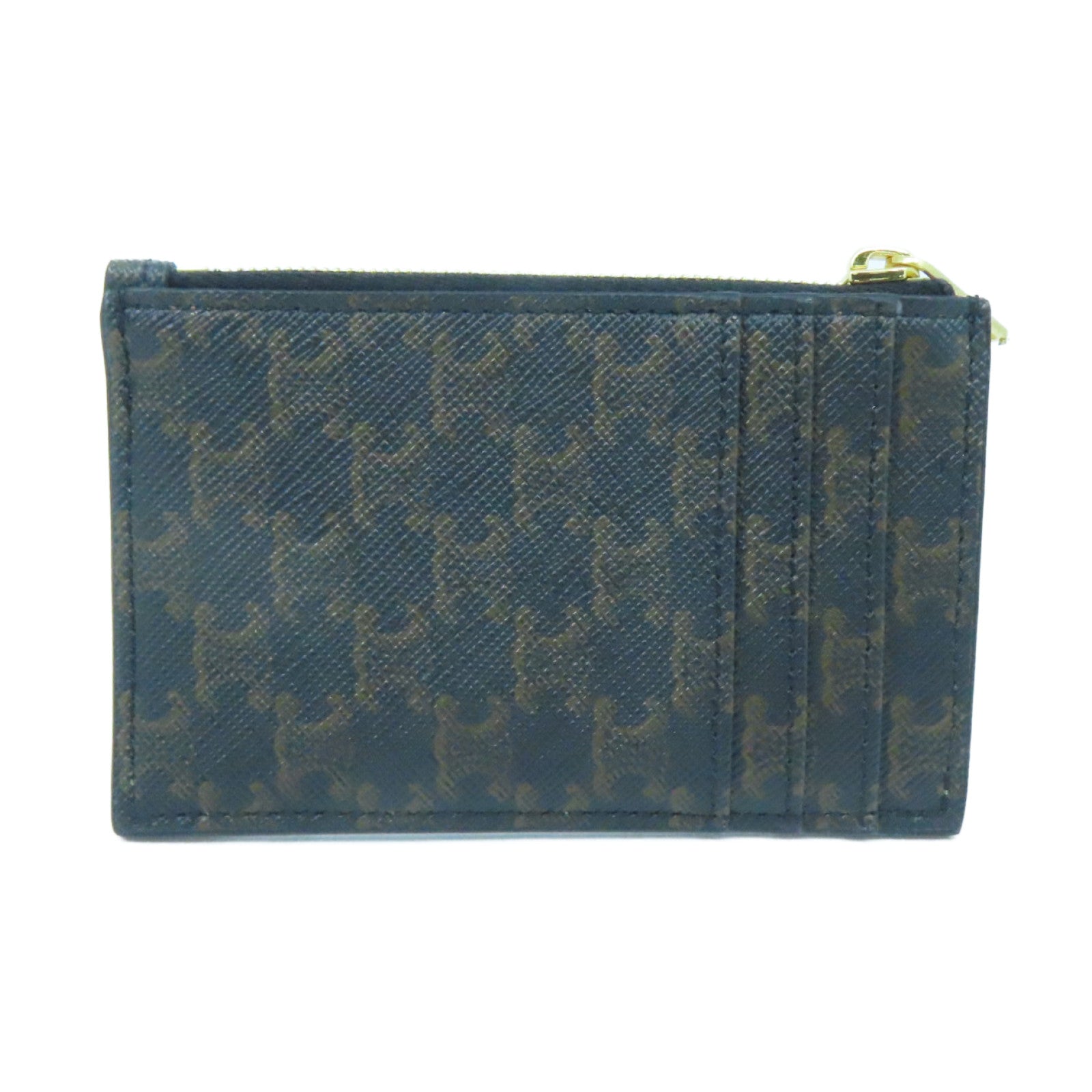 CELINE Coated Canvas Zipped Card Holder Gold Buckle Card Holder Brown