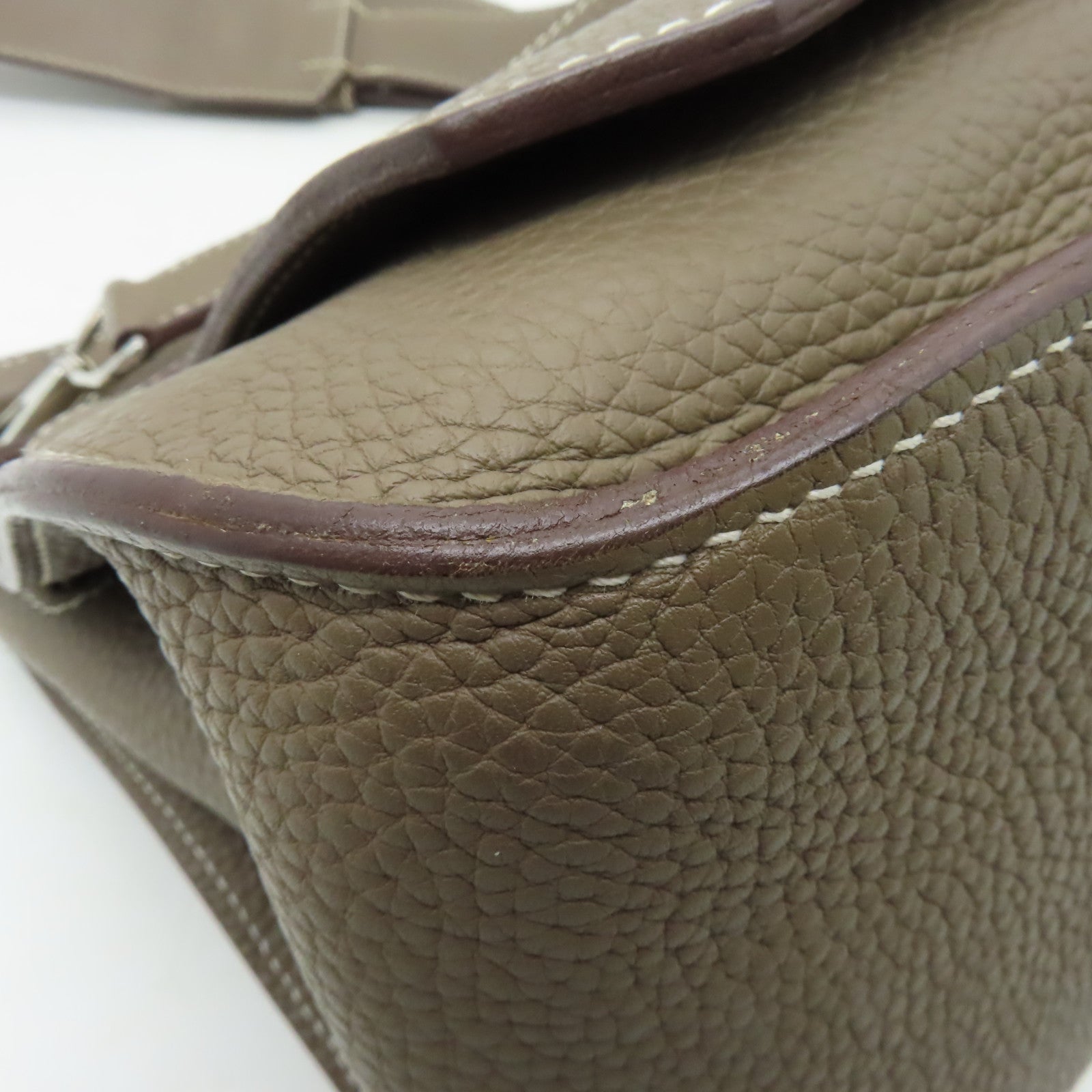 HERMES Clemence皮革Jypsiere 28銀扣肩背袋大象灰色