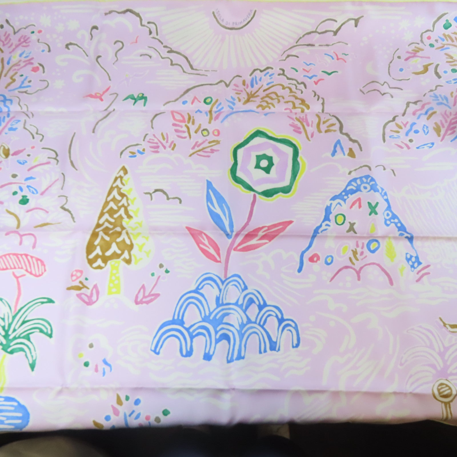 HERMES 絲質Scarf 90x90cm絲巾粉紅色/白色/黃色