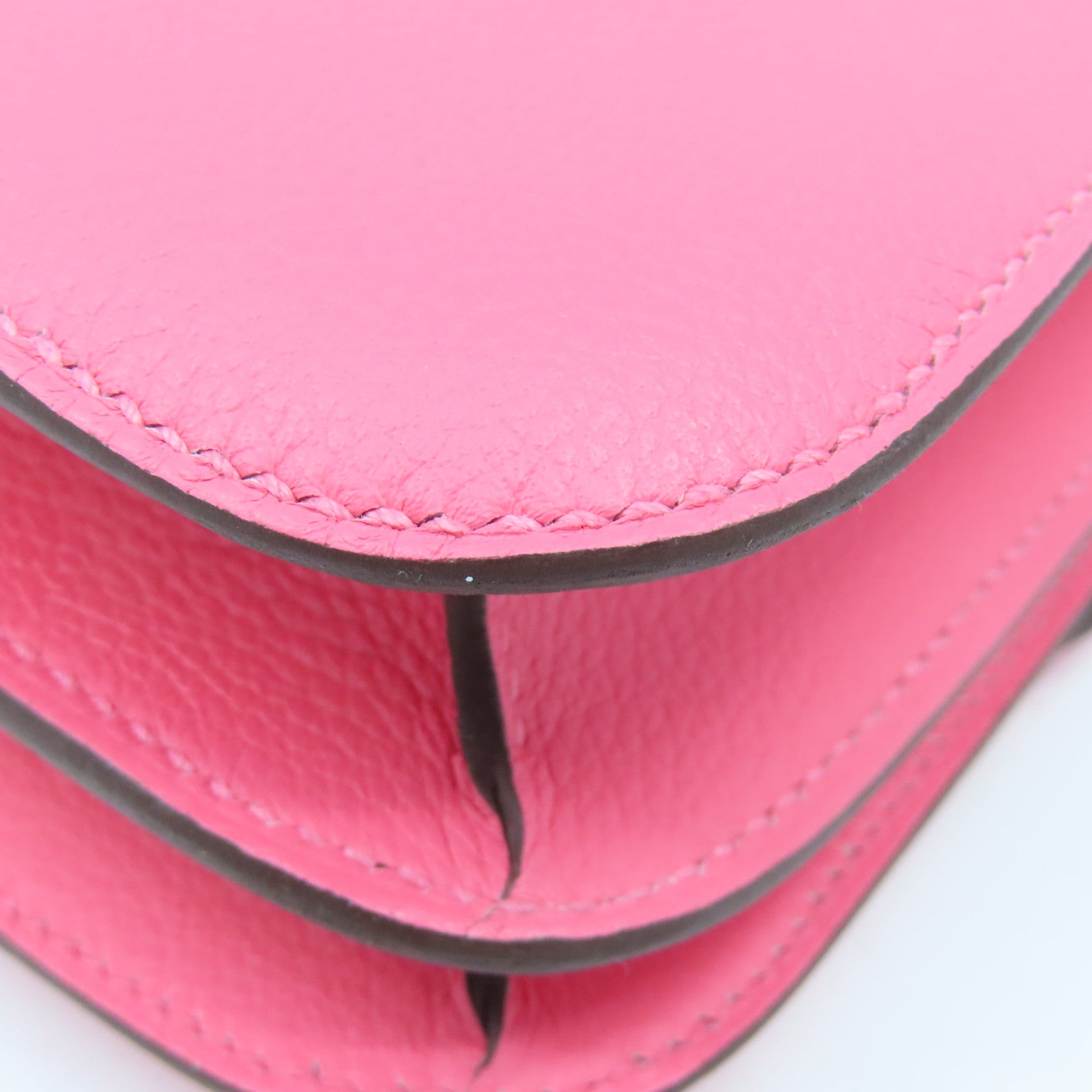 HERMES Evercolor皮革Constance Mini銀扣肩背袋Rose Azalee粉紅色