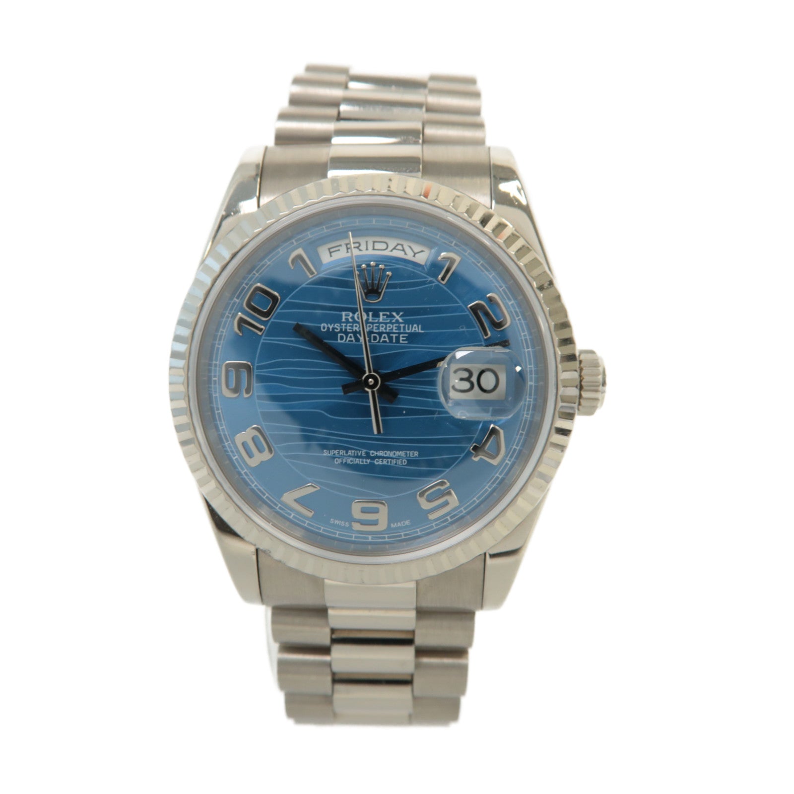 ROLEX Daydate 36mm 18K白金/不鏽鋼手錶自動機芯藍色
