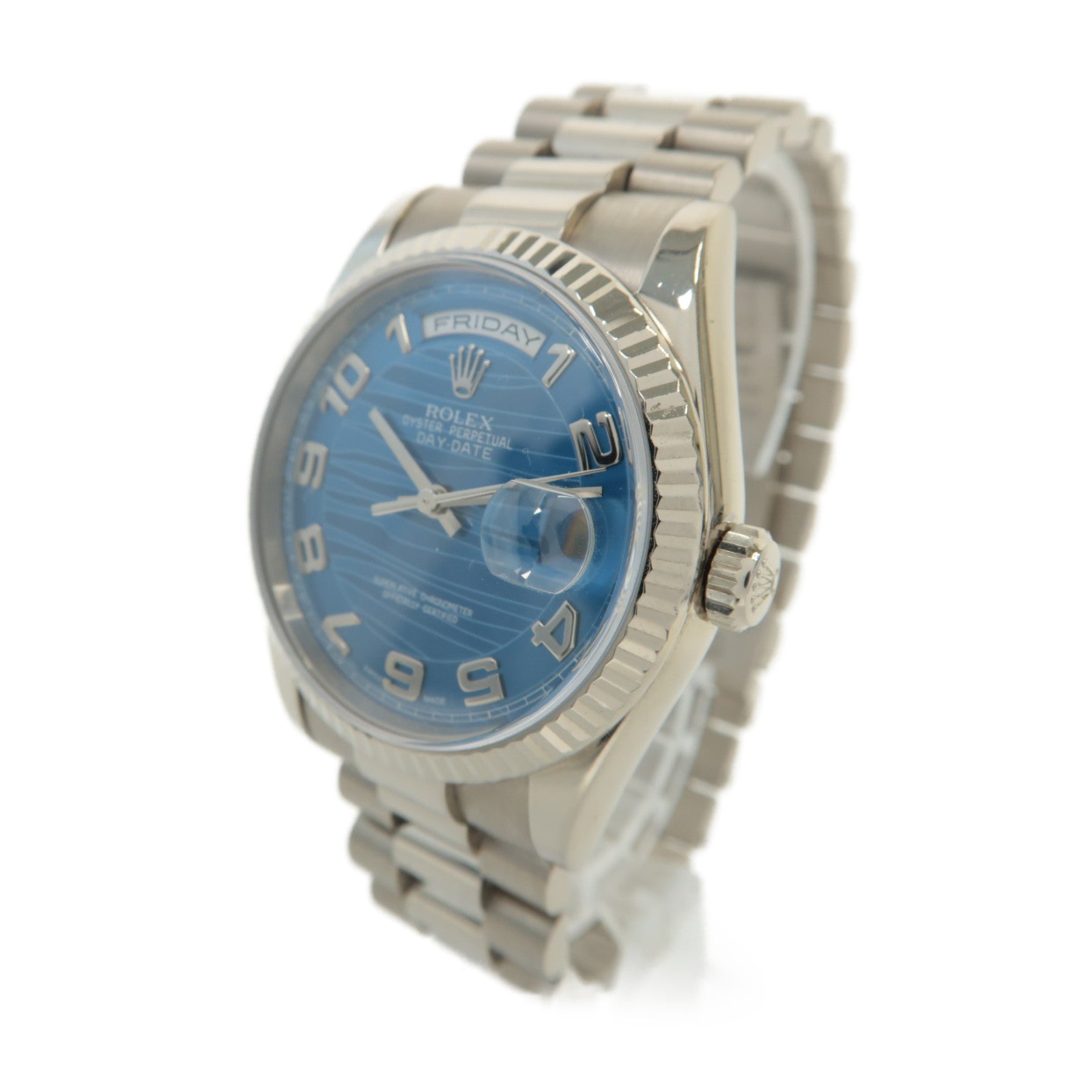 ROLEX Daydate 36mm 18K白金/不鏽鋼手錶自動機芯藍色