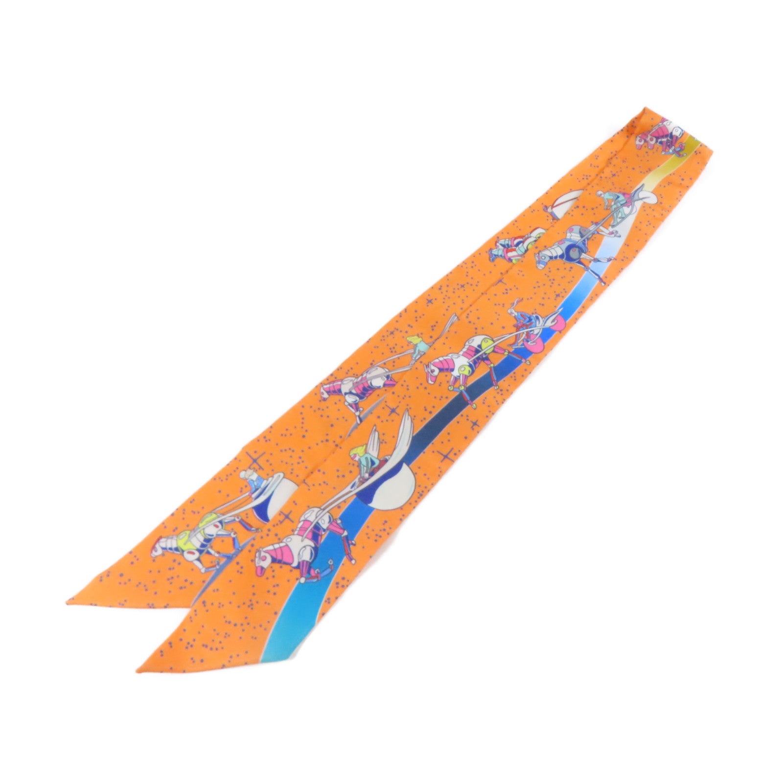 HERMES 絲質Twilly絲巾橙色/藍色/白色