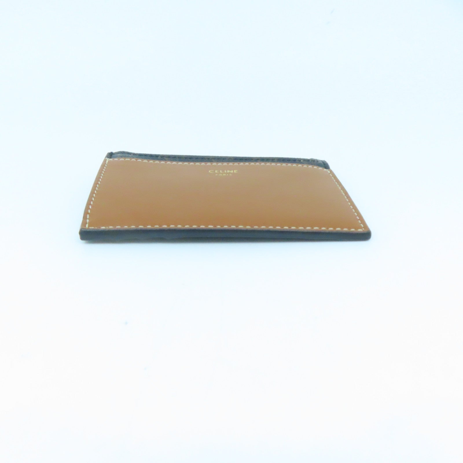 CELINE Coated Canvas Zipped Card Holder Gold Buckle Card Holder Brown