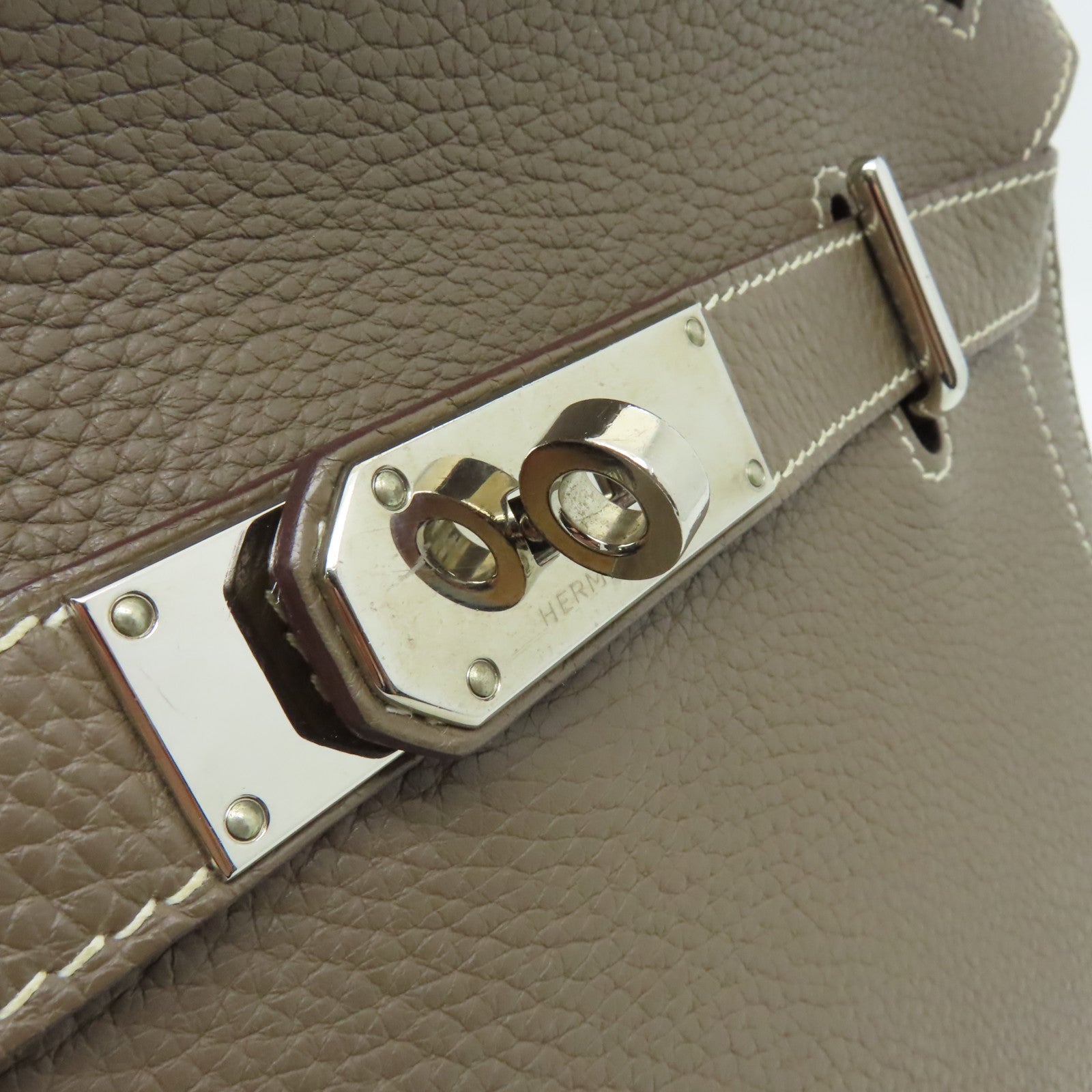 HERMES Clemence皮革Jypsiere 28銀扣肩背袋大象灰色
