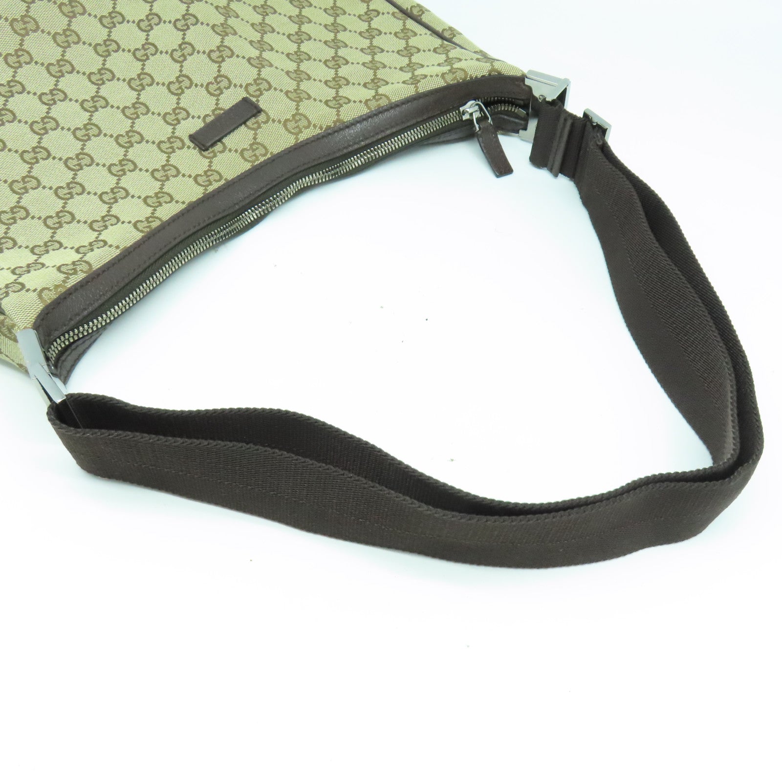 GUCCI GG帆布Shoulder Bag銀扣肩背袋啡色