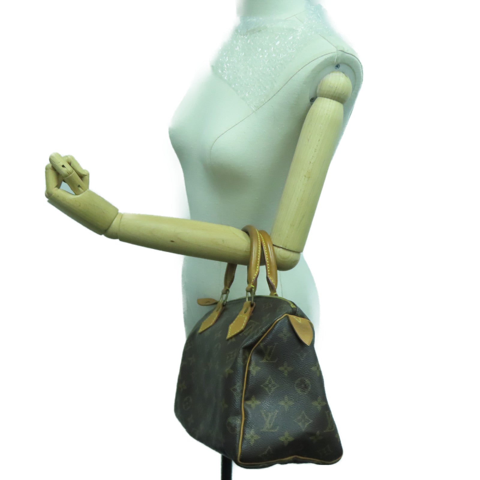 LOUIS VUITTON Monogram Speedy 25 Hand Bag金扣肩背袋啡色