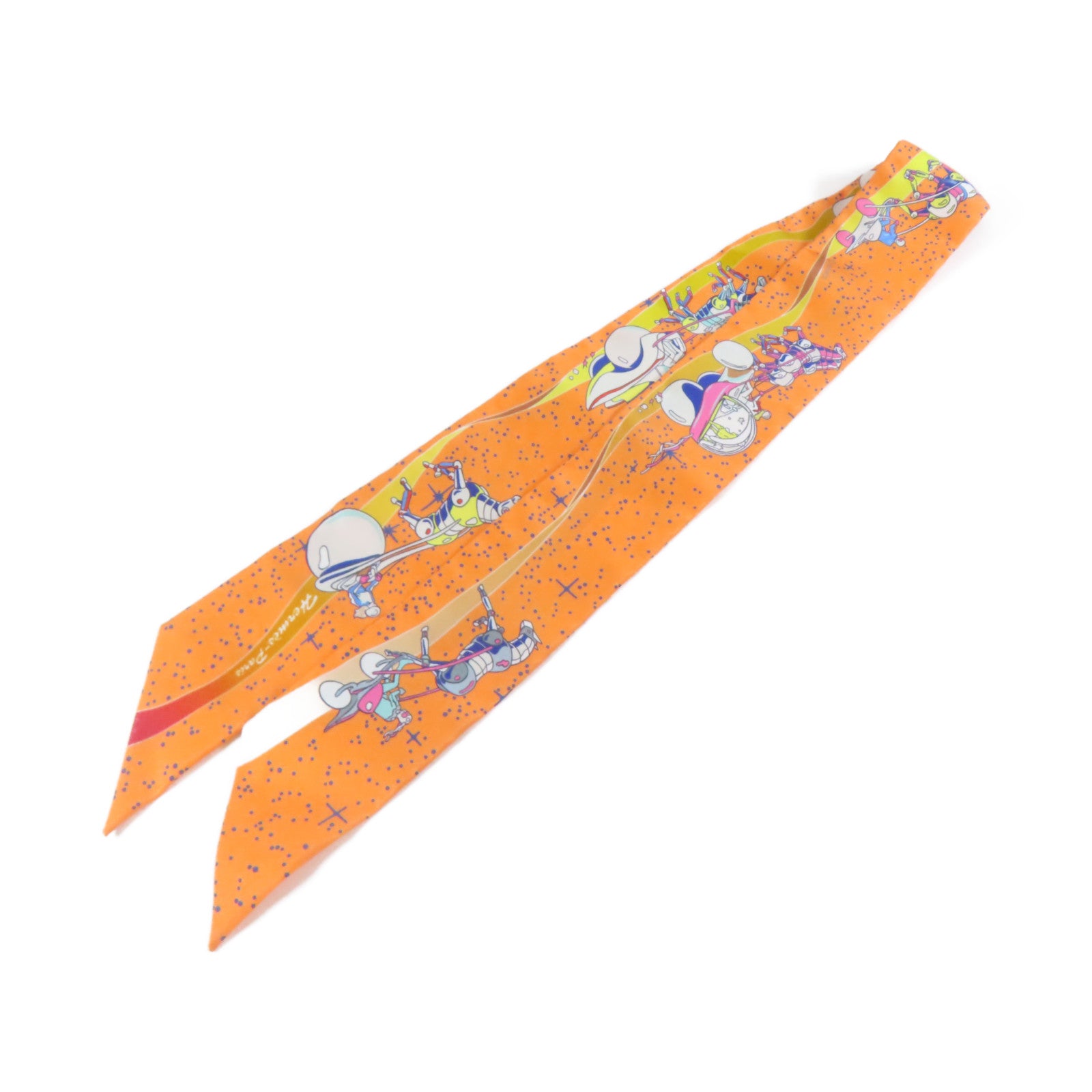 HERMES 絲質Twilly絲巾橙色/藍色/白色