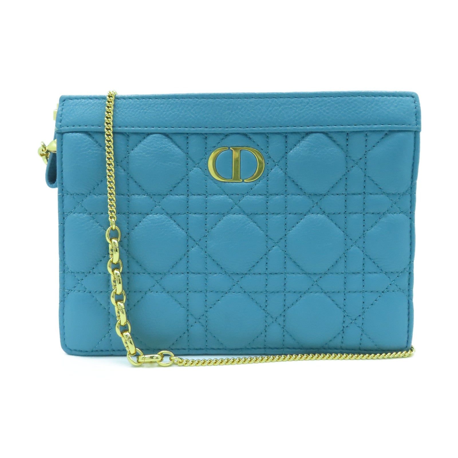 Dior cowhide leather Chain Shoulder gold buckle chain shoulder bag blue
