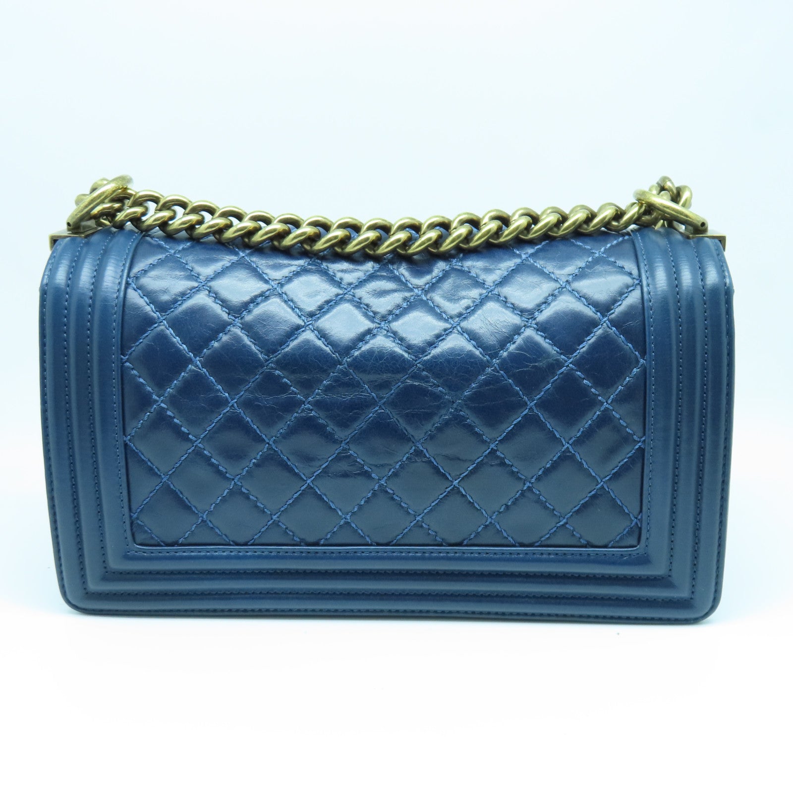 CHANEL 【激減優惠】菱格牛皮皮革Chain Shoulder金扣鏈帶肩背袋藍色