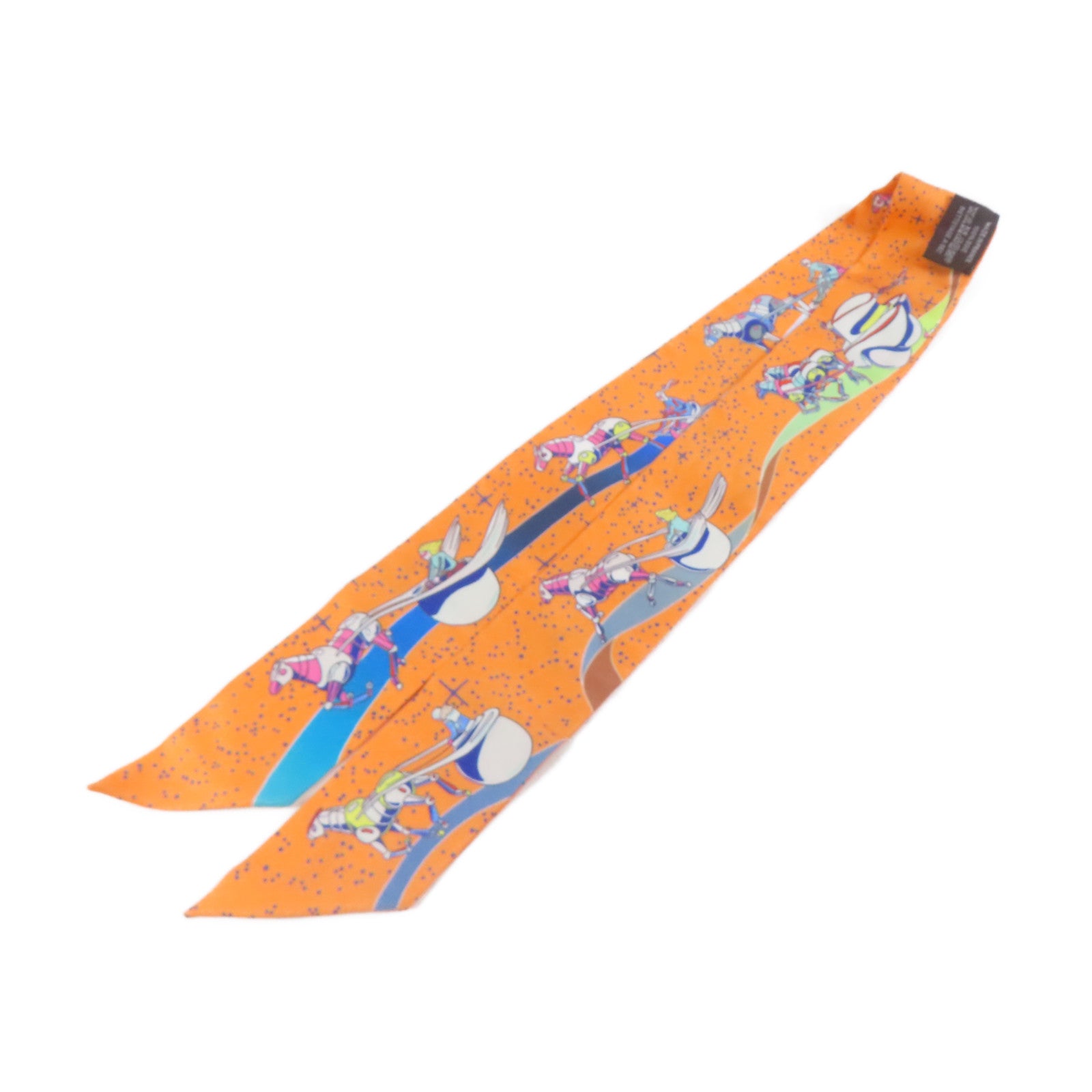 HERMES 絲質Twilly絲巾橙色/藍色/白色