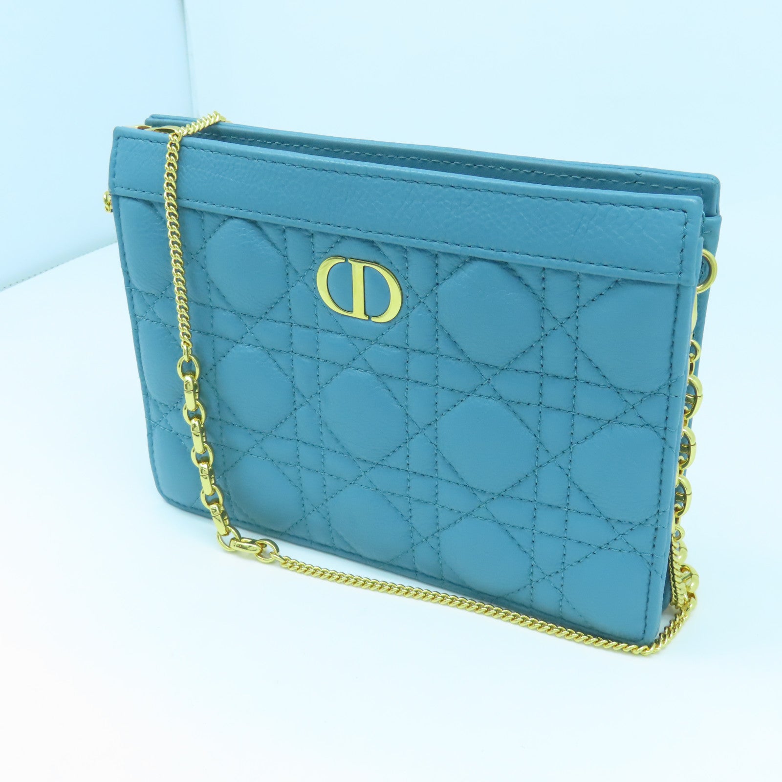 Dior cowhide leather Chain Shoulder gold buckle chain shoulder bag blue