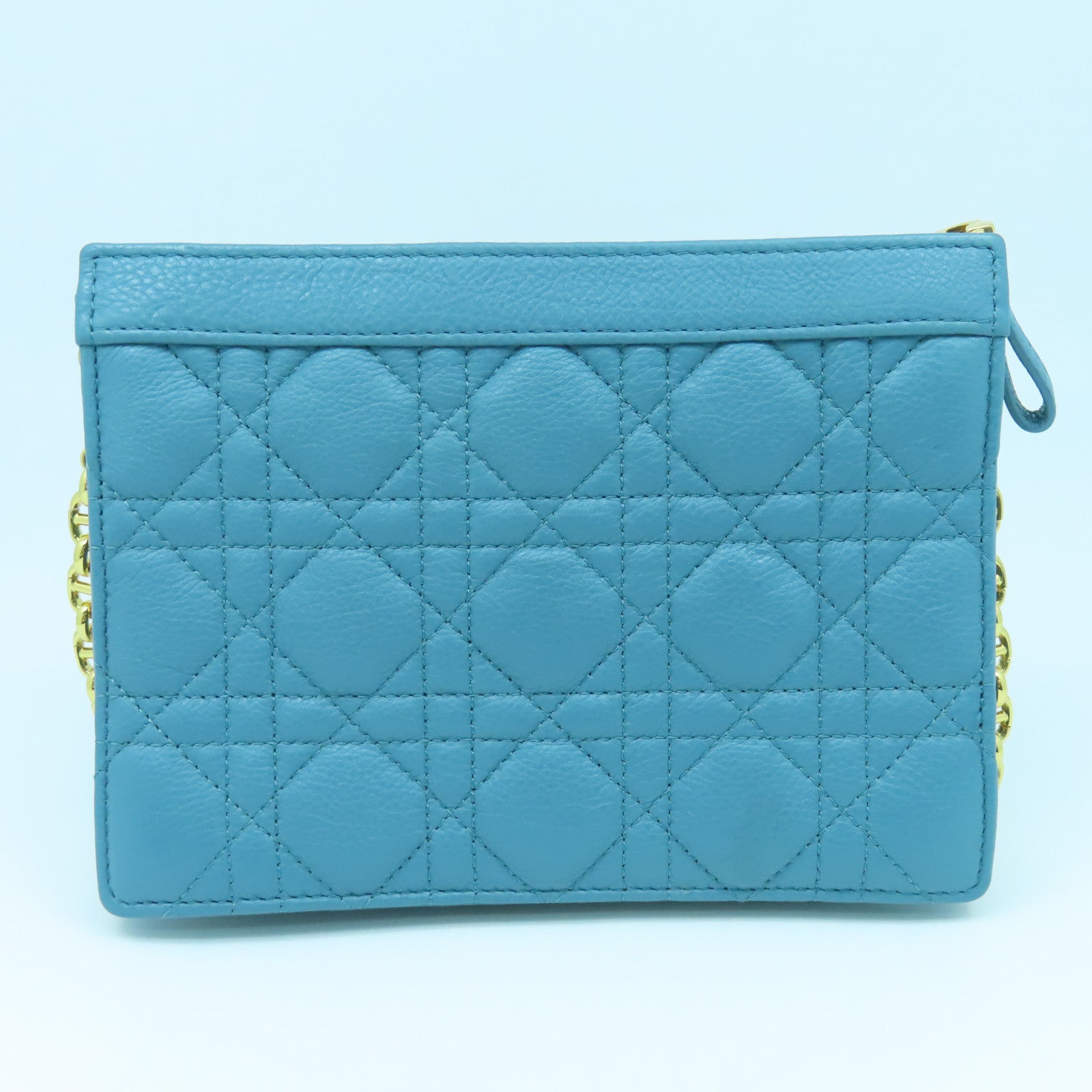 Dior cowhide leather Chain Shoulder gold buckle chain shoulder bag blue
