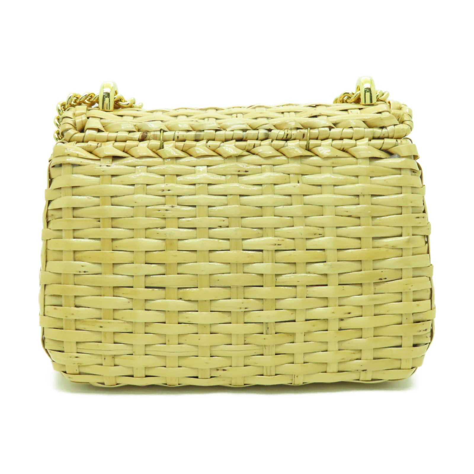 GUCCI 藤料/帆布Shoulder Bag金扣鏈帶肩背袋米色