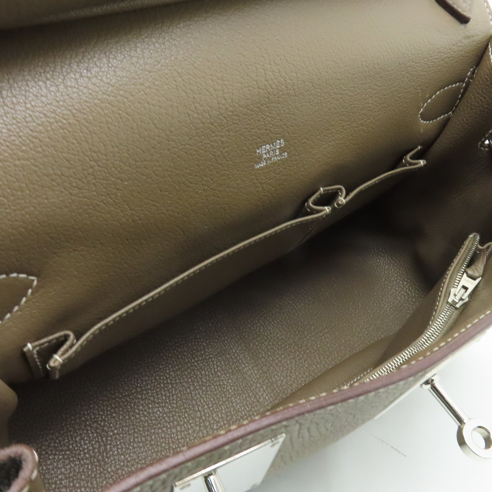 HERMES Clemence皮革Jypsiere 28銀扣肩背袋大象灰色