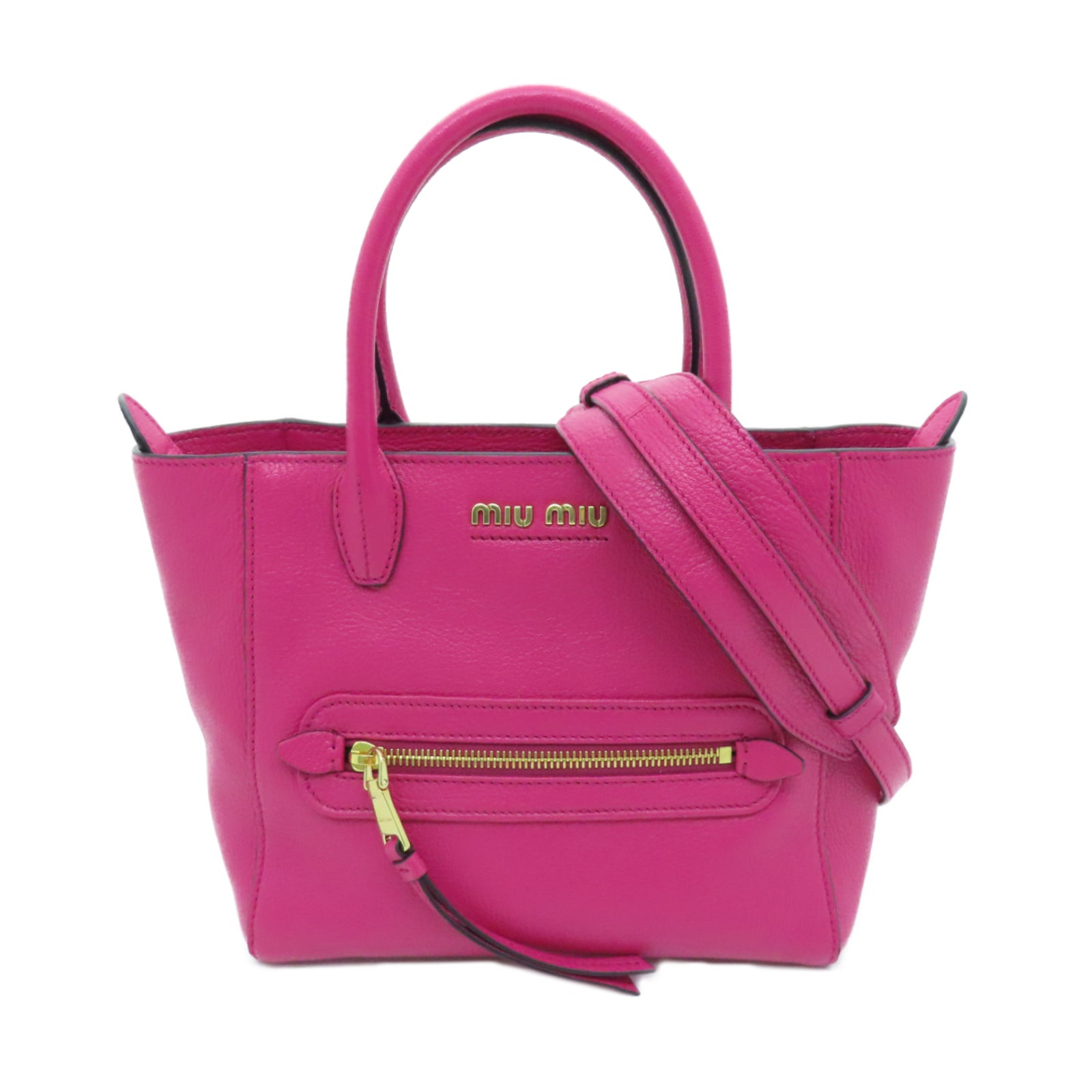 Miu Miu cowhide leather 2 Way Shoulder gold buckle handle shoulder bag pink