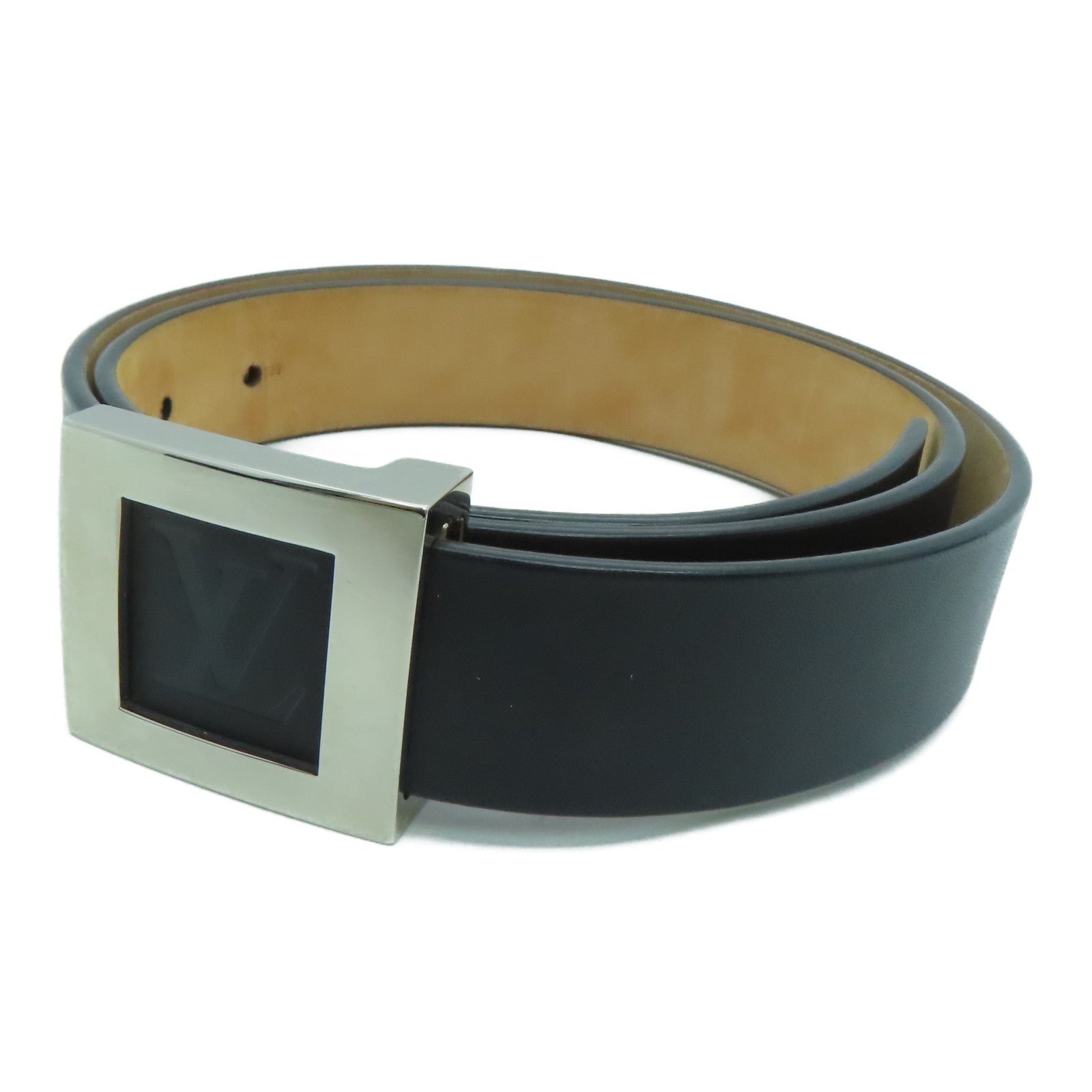 LOUIS VUITTON 【激减优惠】金属/牛皮皮革Belt 85银扣皮带黑色