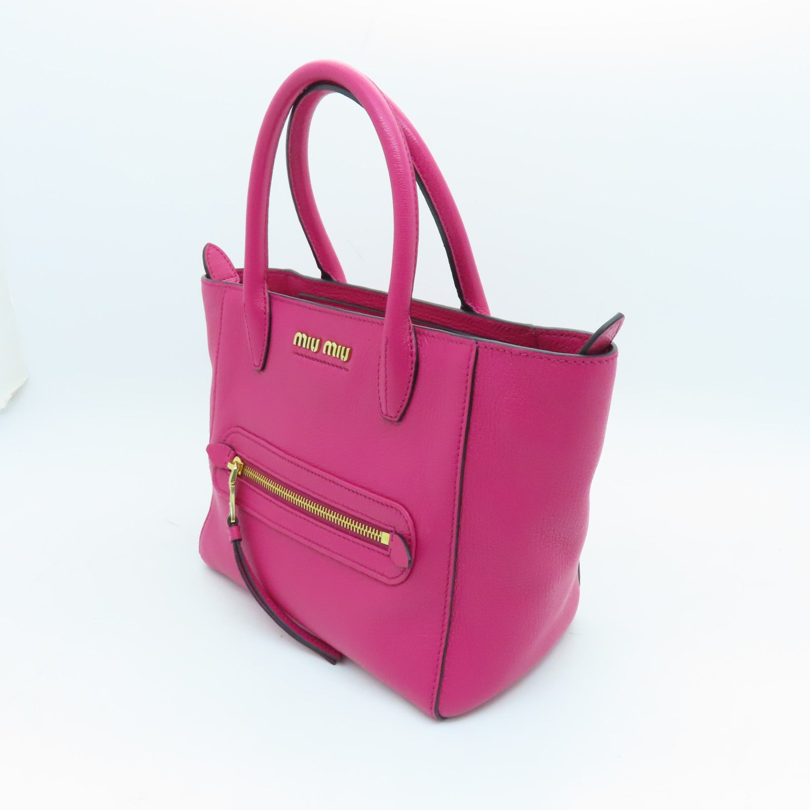 Miu Miu cowhide leather 2 Way Shoulder gold buckle handle shoulder bag pink