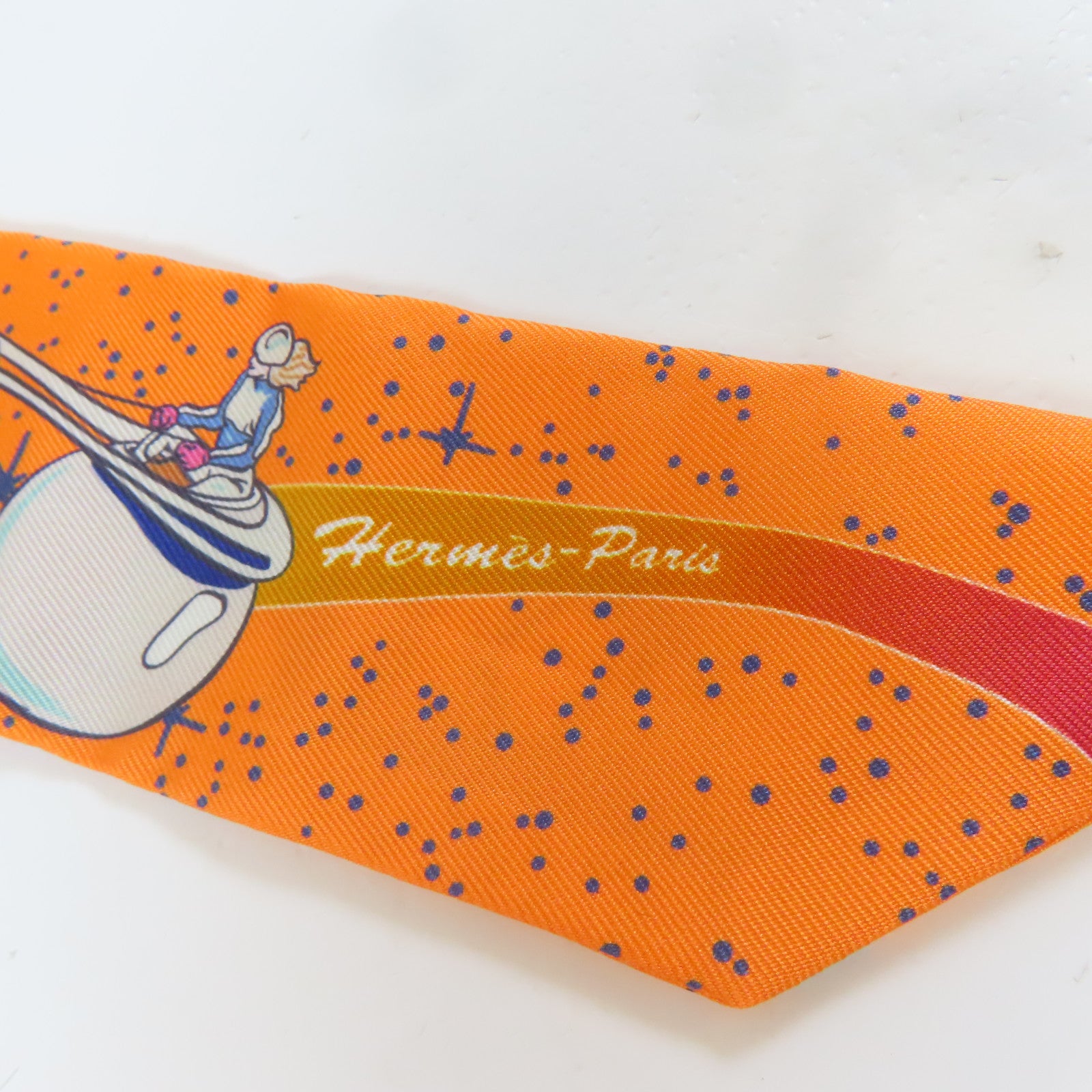 HERMES 絲質Twilly絲巾橙色/藍色/白色