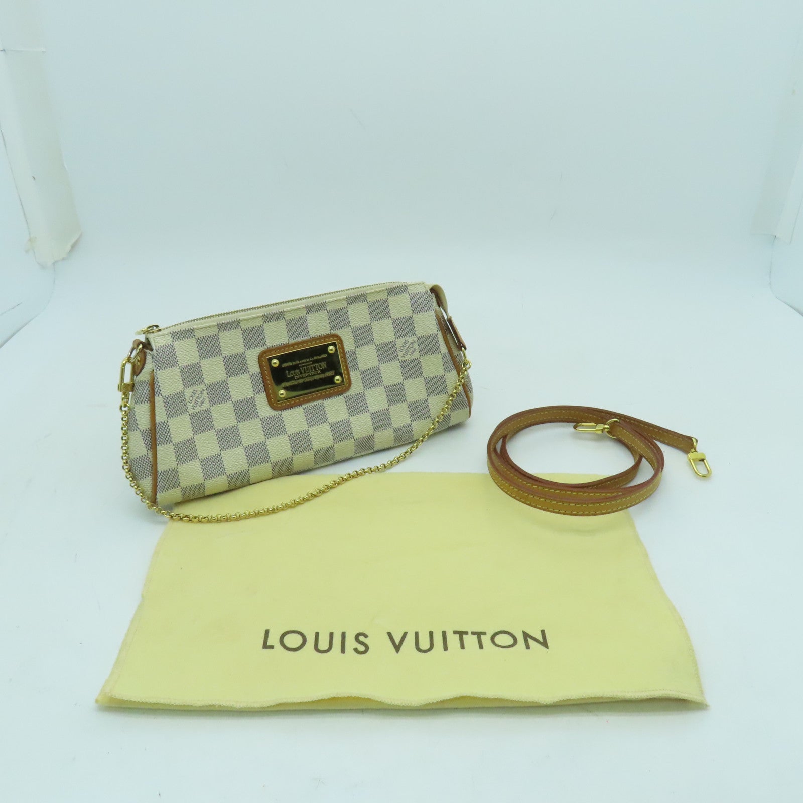 LOUIS VUITTON Damier Azur Eva金扣手挽肩背兩用袋白色