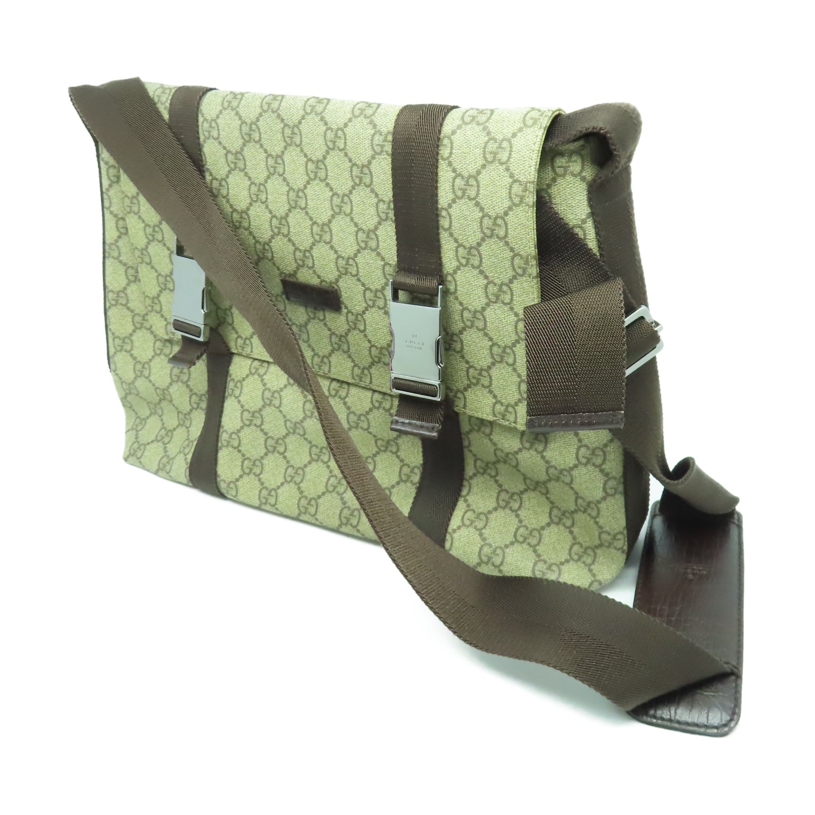 GUCCI 塗層帆布Shoulder Bag銀扣肩背袋棕色