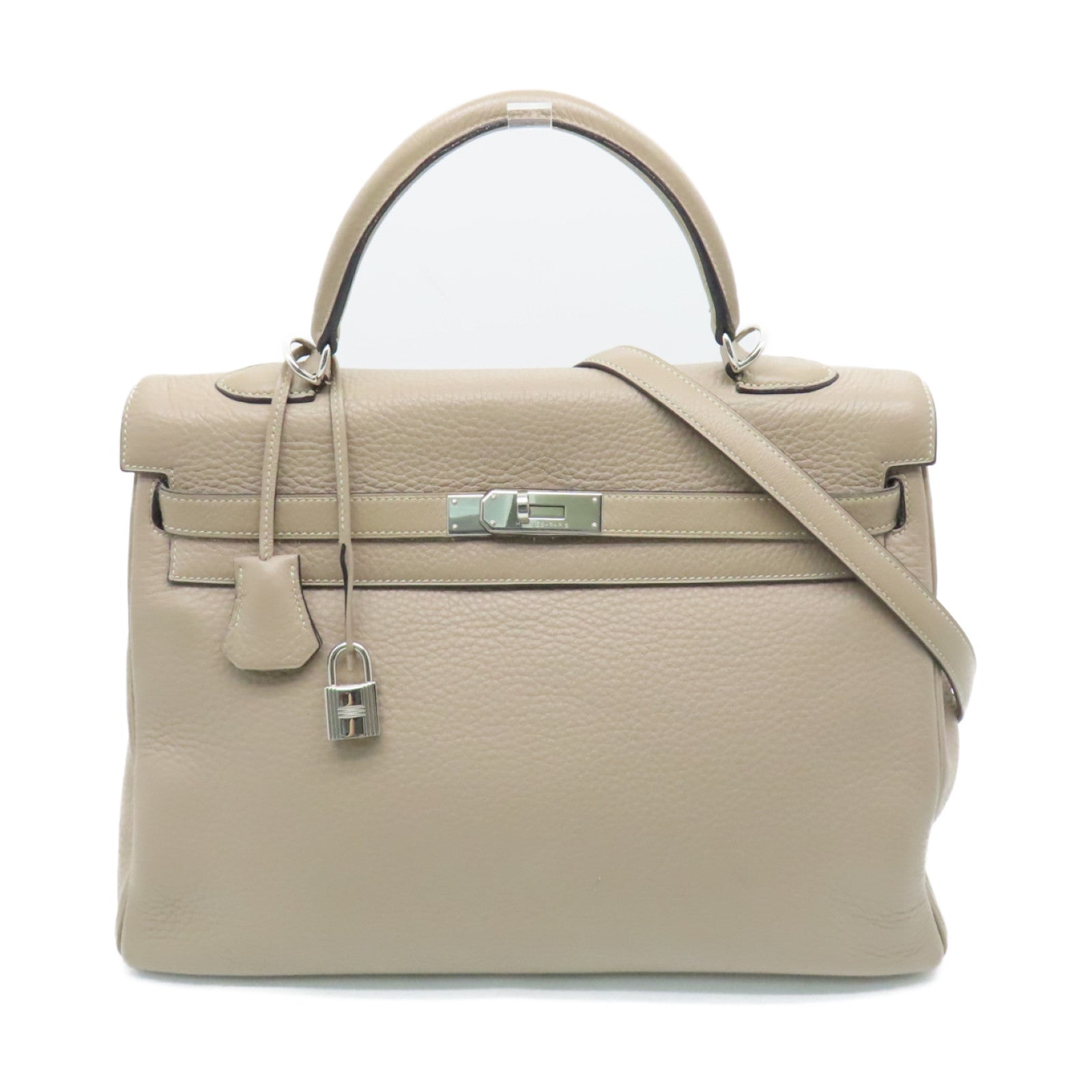HERMES Togo皮革Kelly 35銀扣手挽袋米色