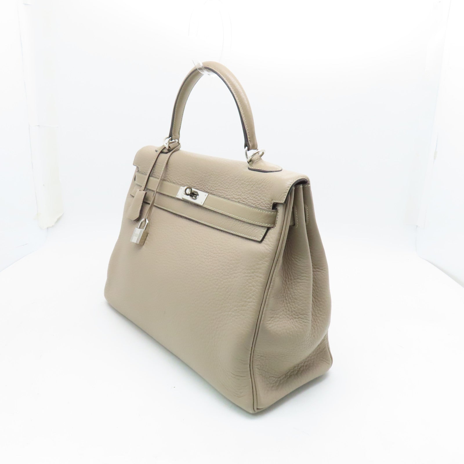 HERMES Togo皮革Kelly 35銀扣手挽袋米色
