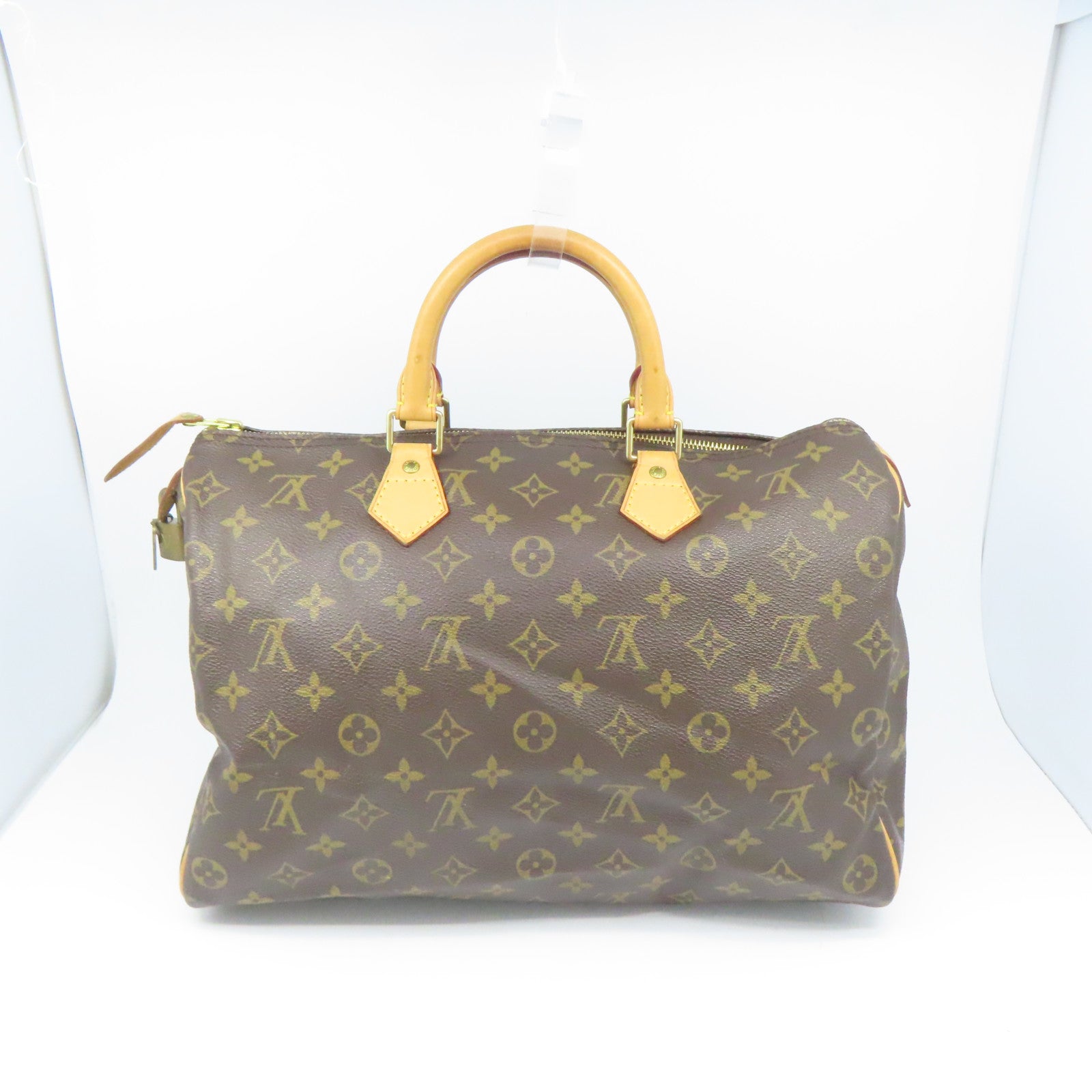LOUIS VUITTON Monogram Speedy 35 Gold Buckle Handle Bag Brown