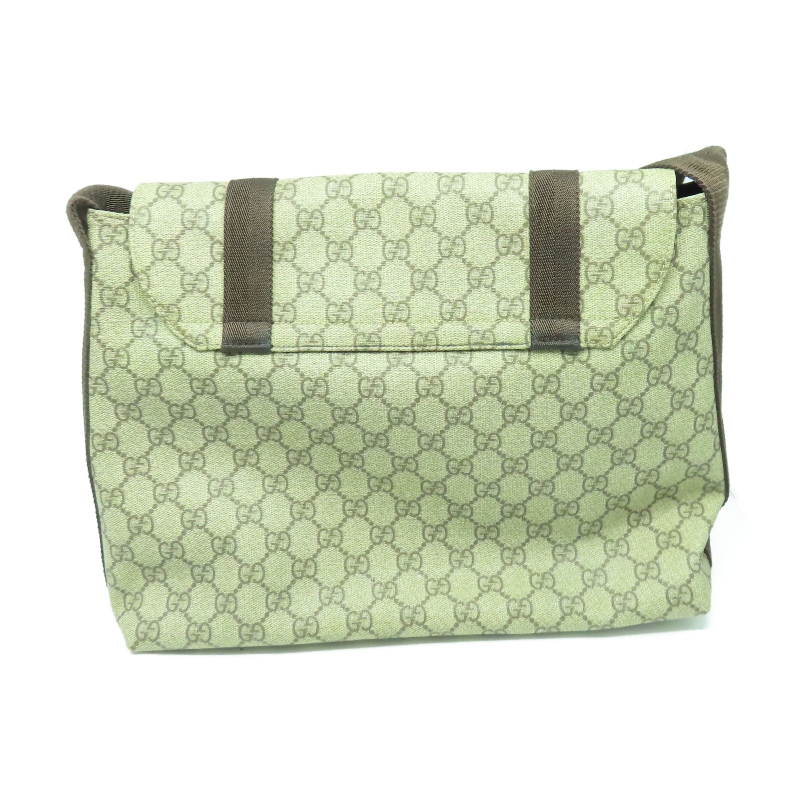GUCCI 塗層帆布Shoulder Bag銀扣肩背袋棕色
