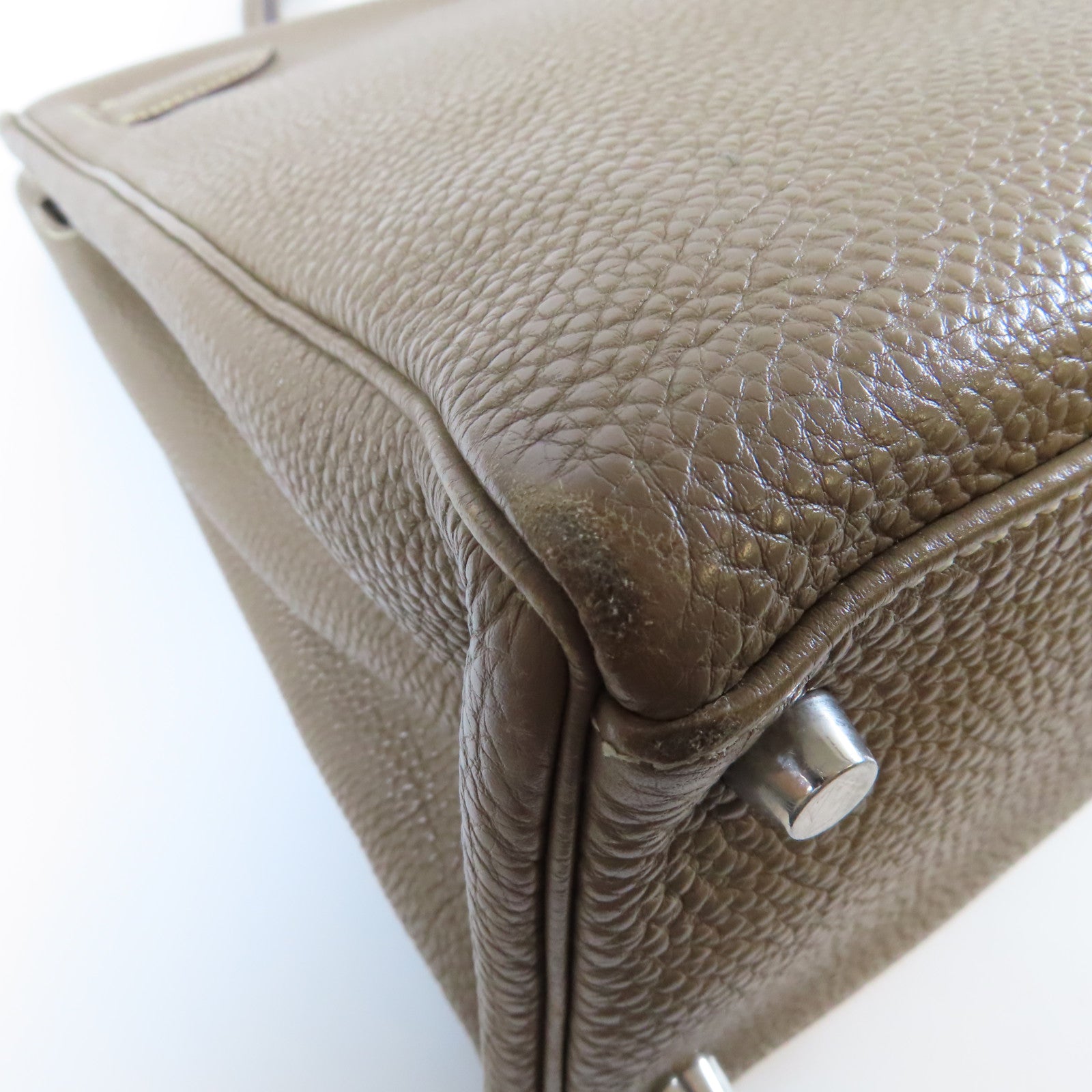 HERMES Clemence皮革Kelly 35銀扣手挽肩背兩用袋Etoupe大象灰色