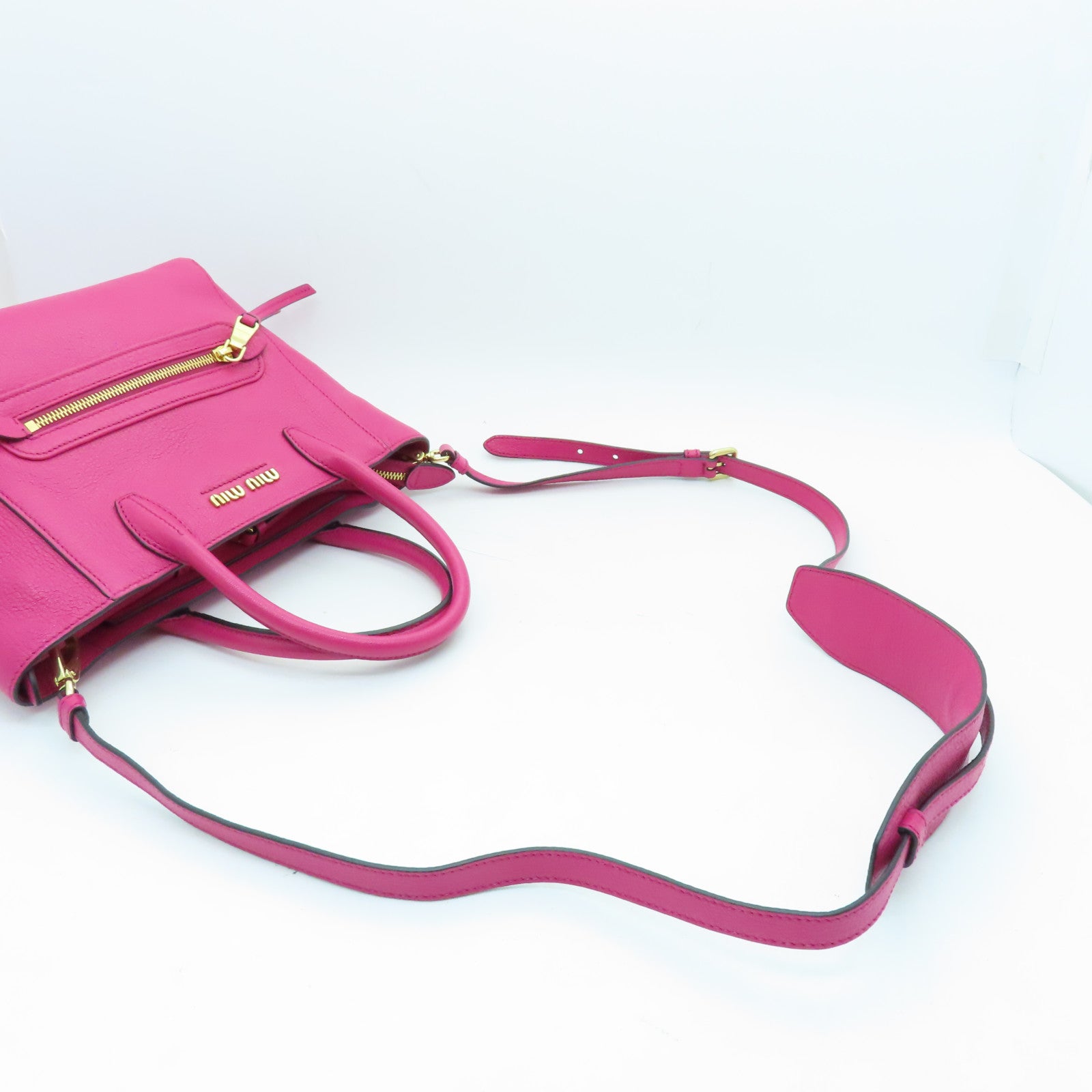 Miu Miu cowhide leather 2 Way Shoulder gold buckle handle shoulder bag pink
