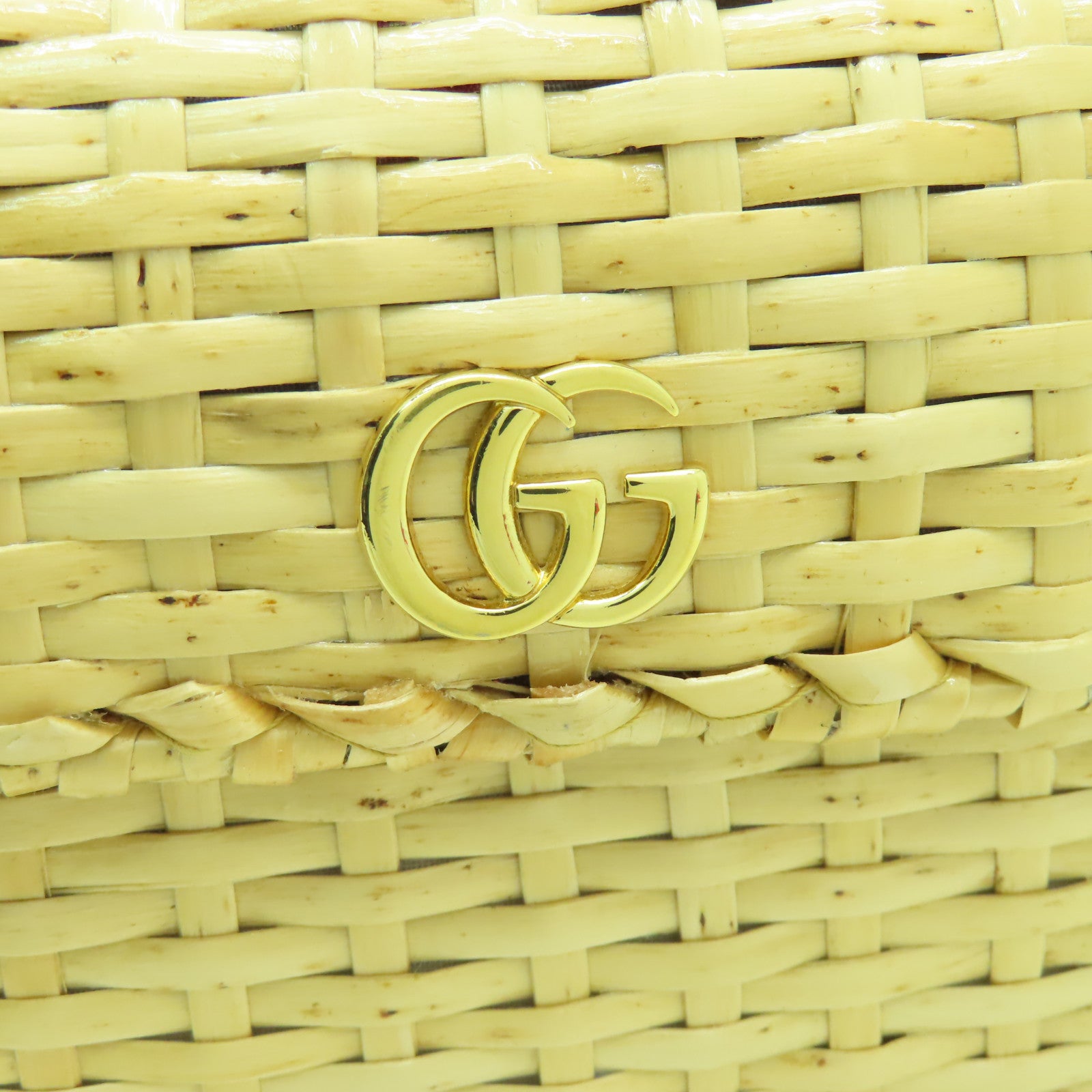 GUCCI 藤料/帆布Shoulder Bag金扣鏈帶肩背袋米色
