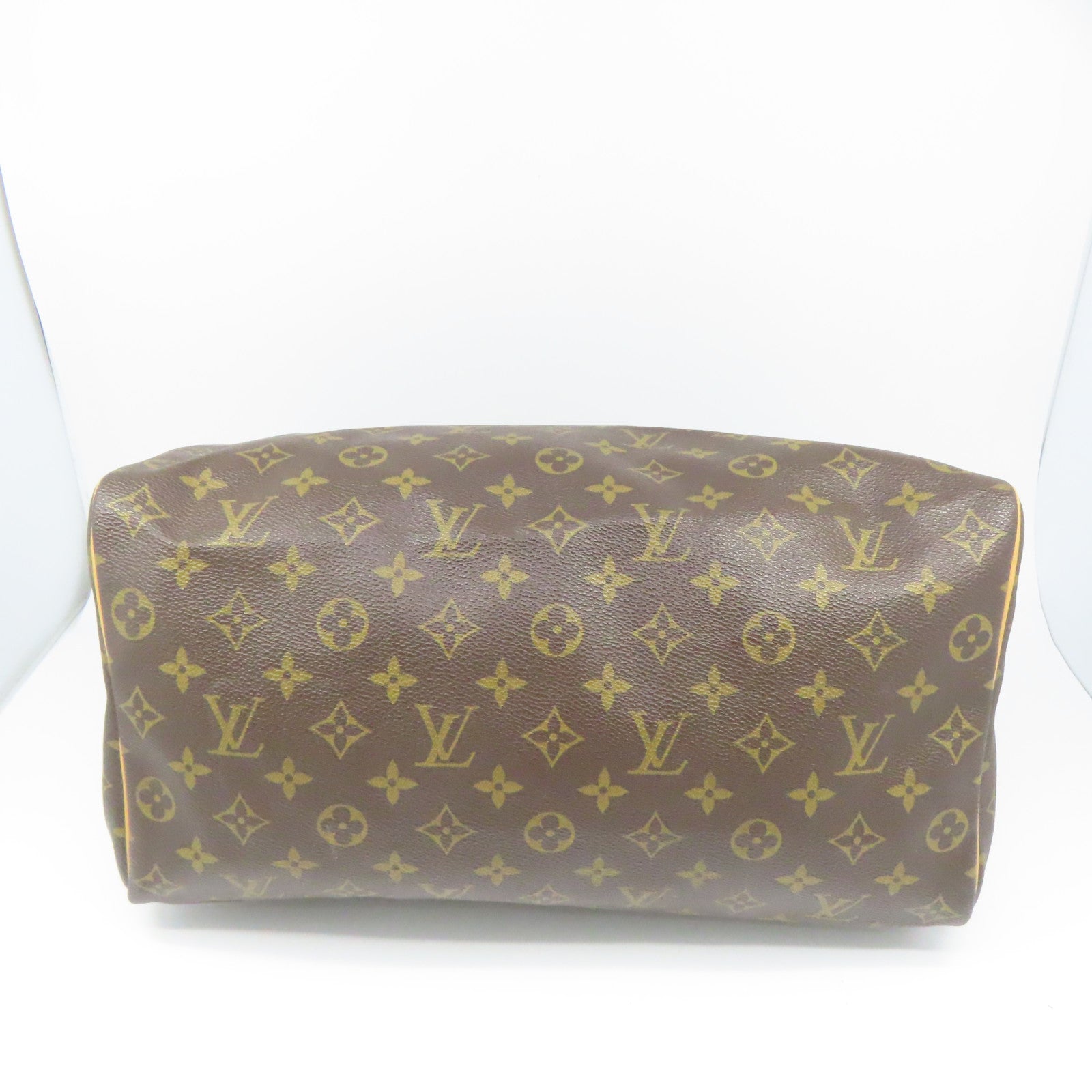 LOUIS VUITTON Monogram Speedy 35 Gold Buckle Handle Bag Brown