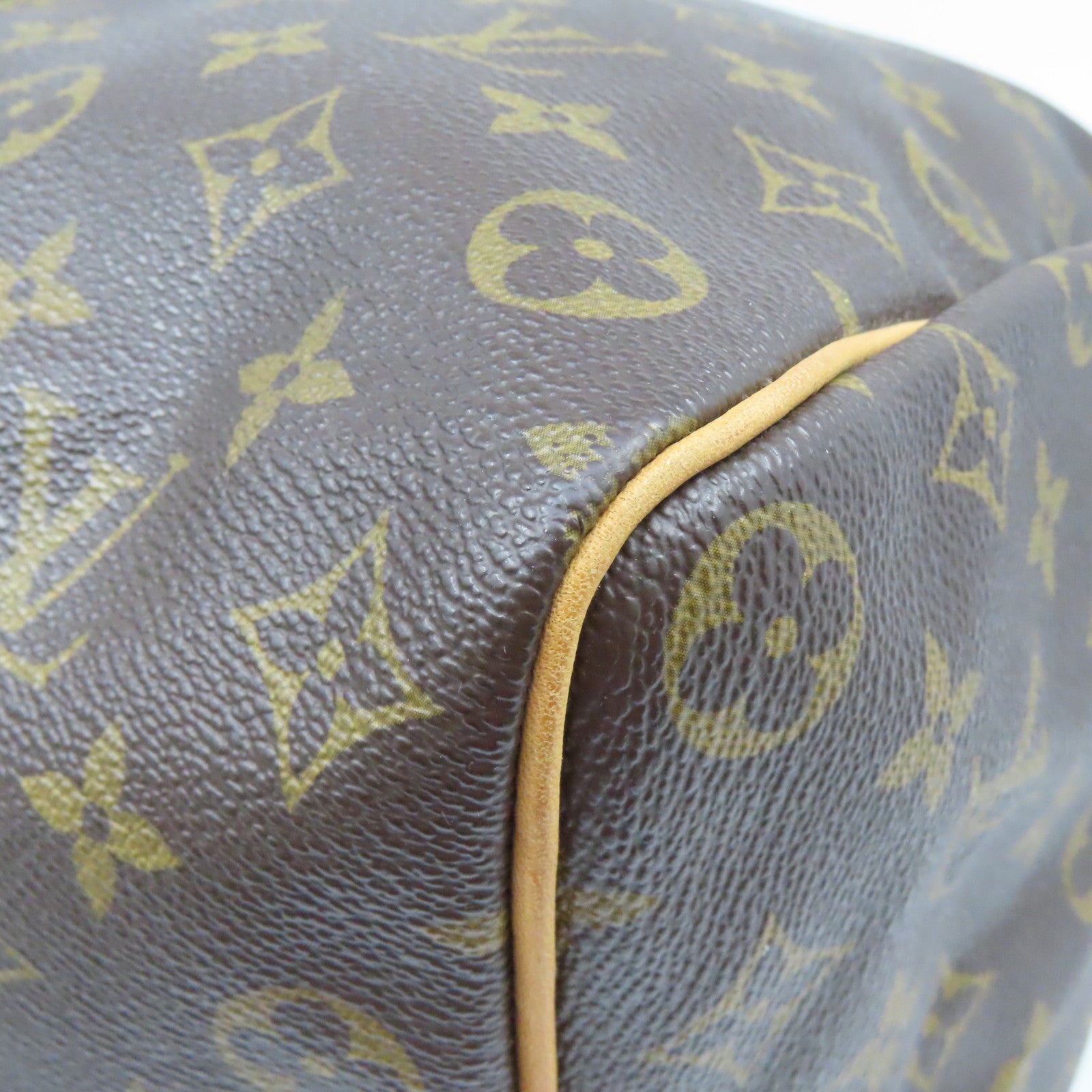 LOUIS VUITTON Monogram Speedy 35 Gold Buckle Handle Bag Brown
