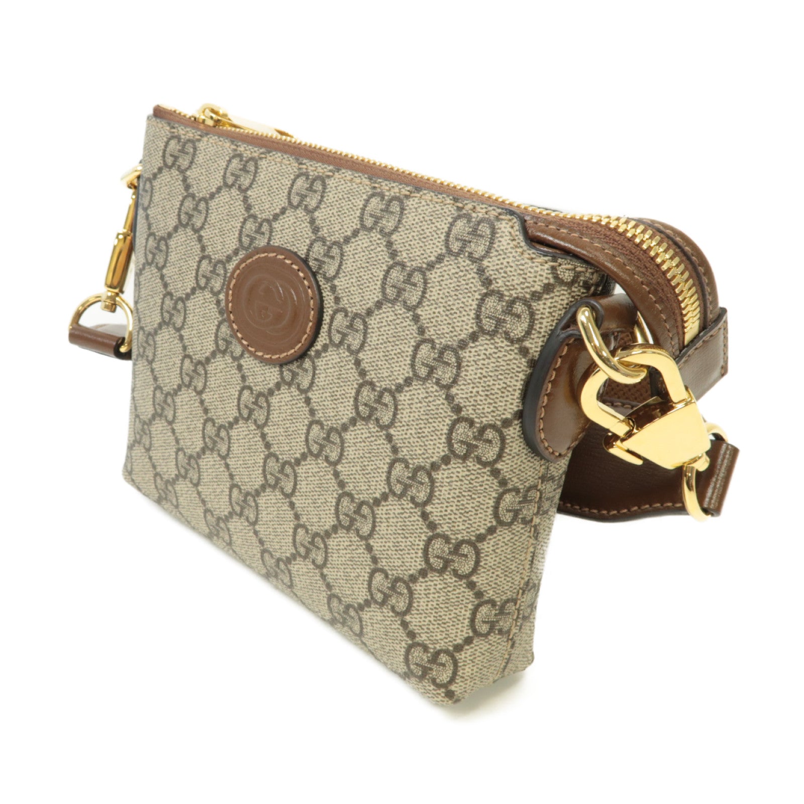 GUCCI 塗層帆布Shoulder Bag金扣肩背袋棕色