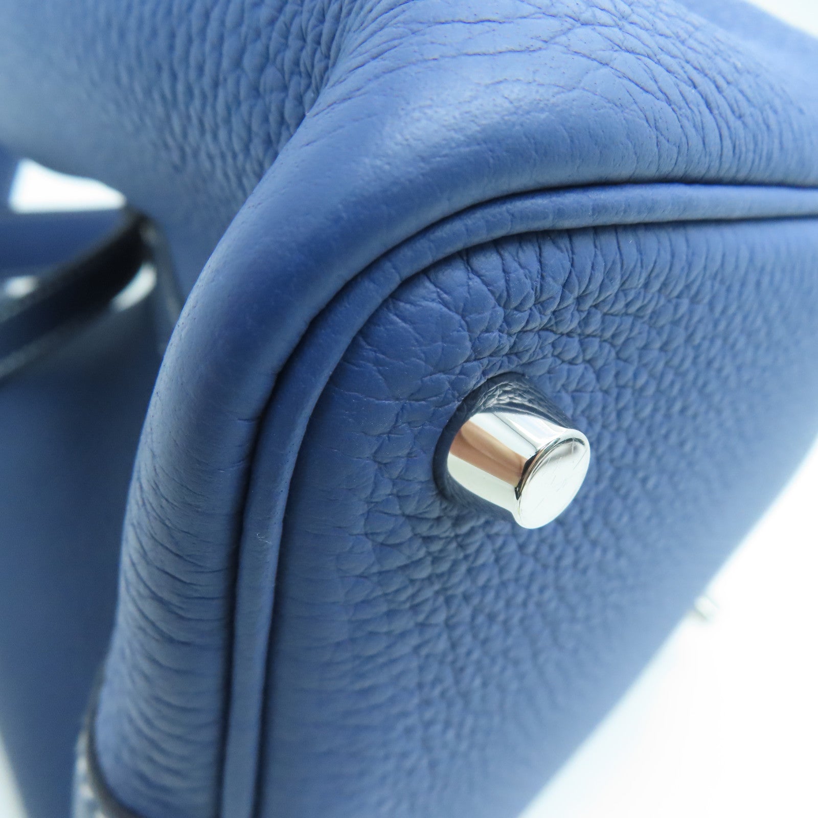 HERMES Clemence Leather Picotin PM Silver Buckle Handle Bag Sapphire/Bright Blue