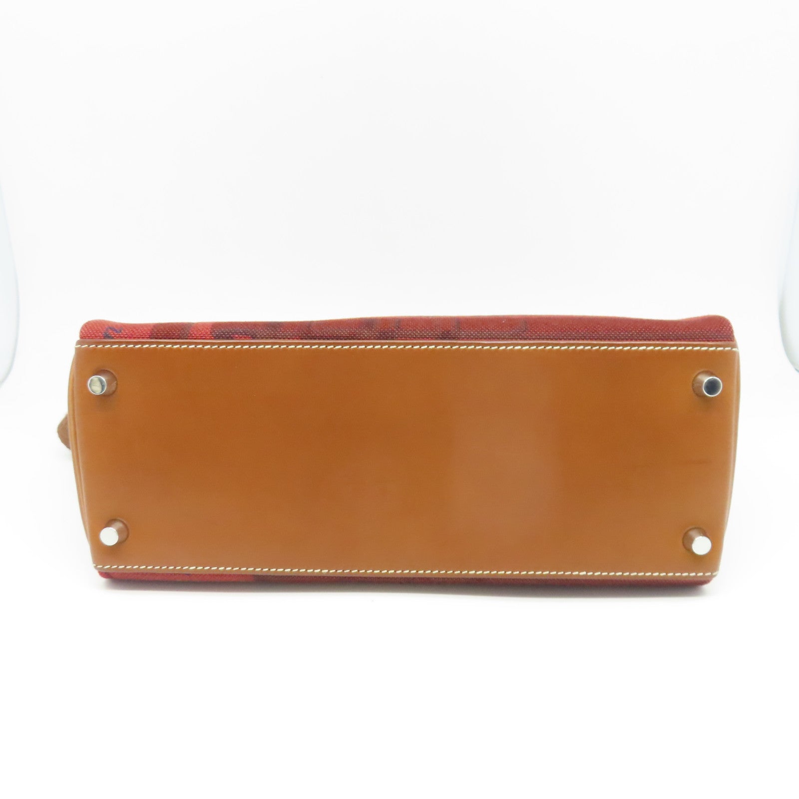 HERMES Canvas Retourne帆布/牛皮皮革Kelly 28 Limited Edition Of Horse銀扣手挽肩背兩用袋紅色/棕色