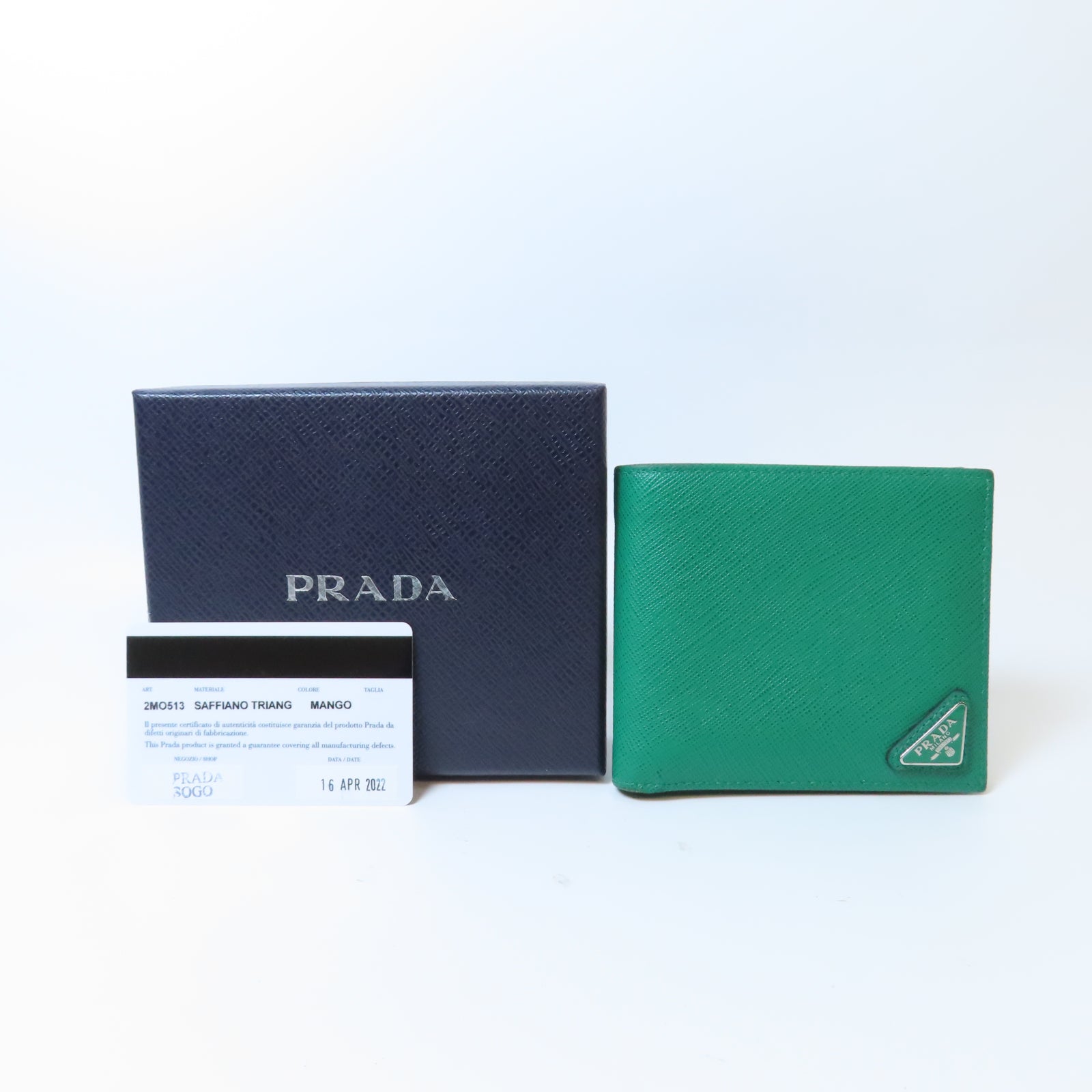 PRADA Saffiano皮革Wallet銀扣錢包綠色