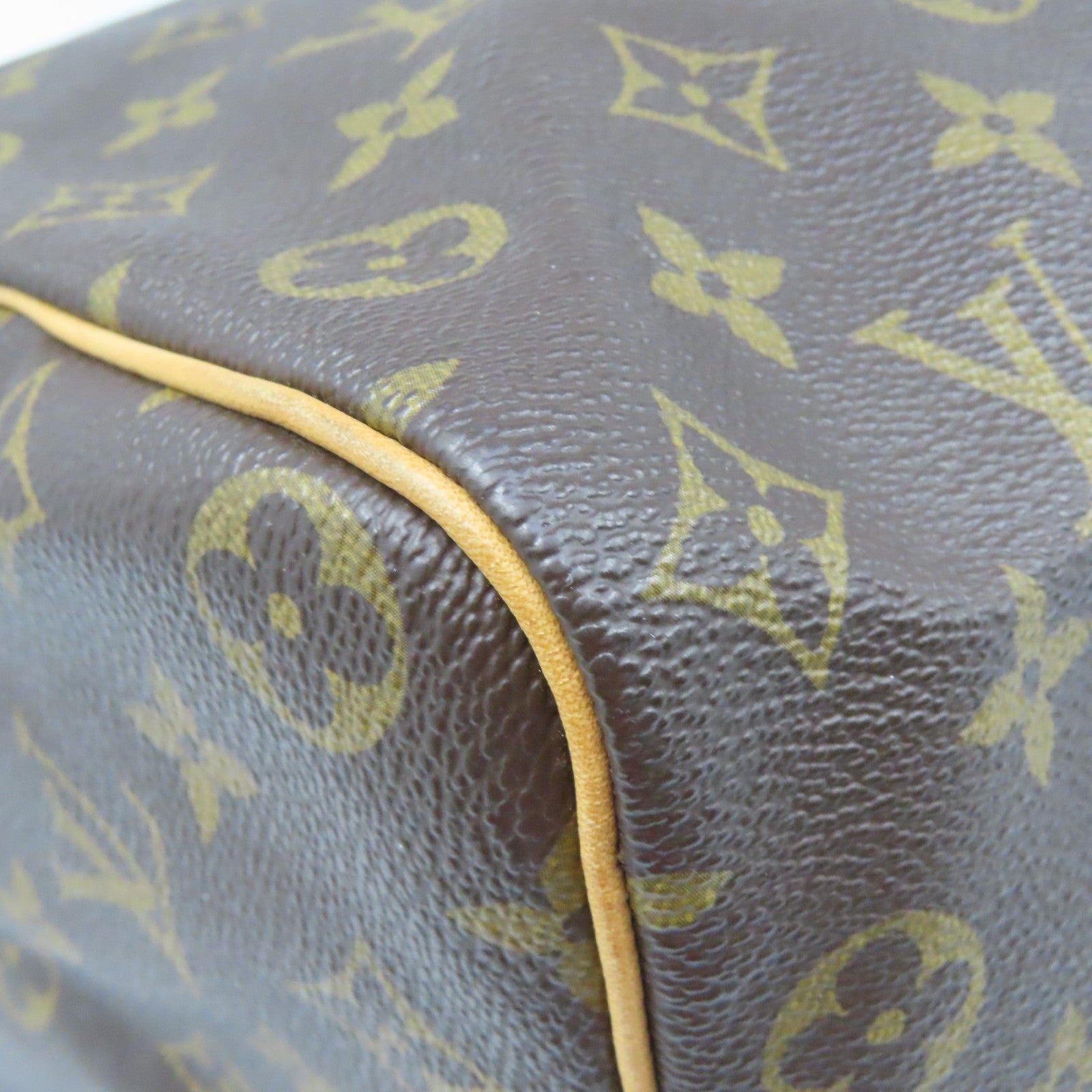 LOUIS VUITTON Monogram Speedy 35 Gold Buckle Handle Bag Brown