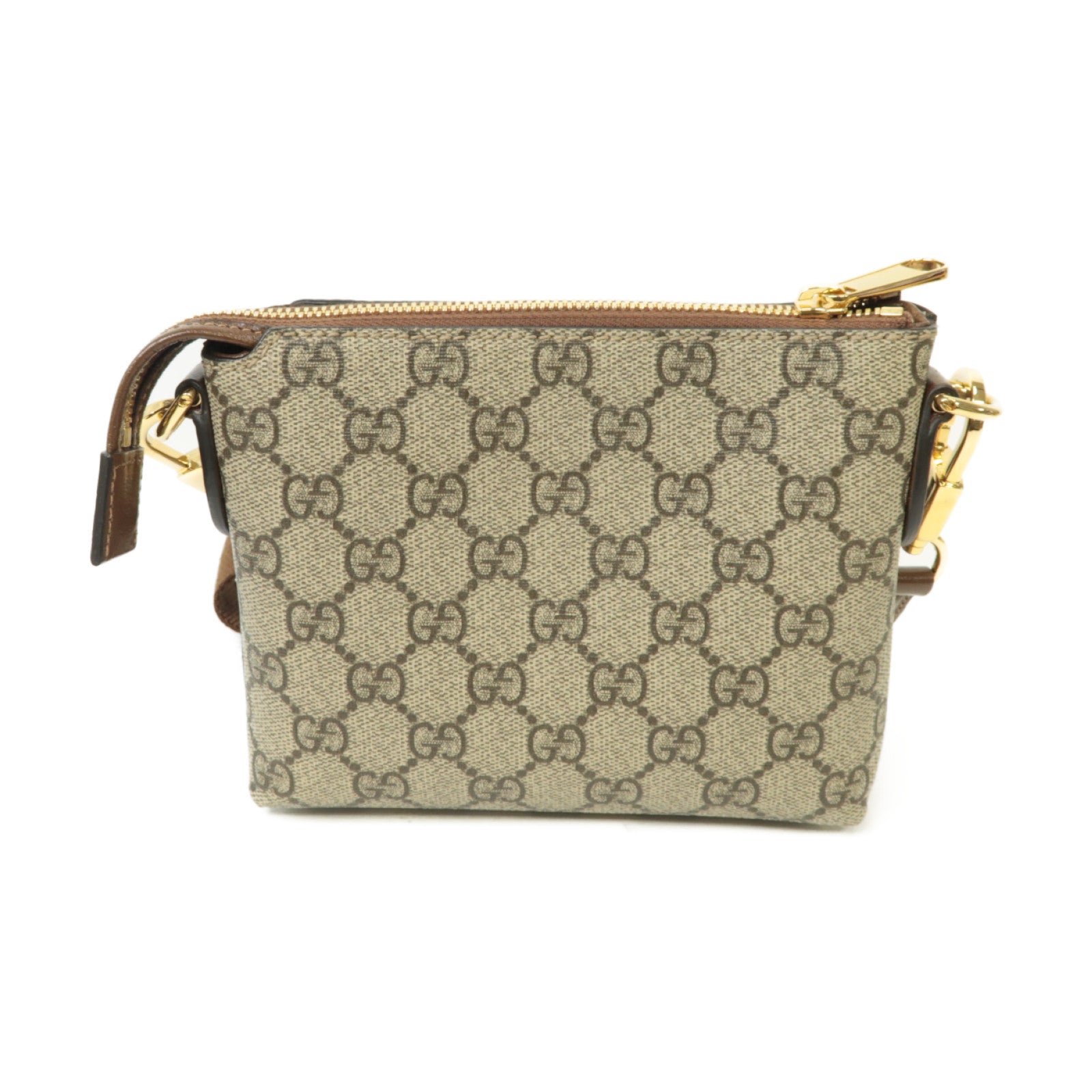 GUCCI 塗層帆布Shoulder Bag金扣肩背袋棕色