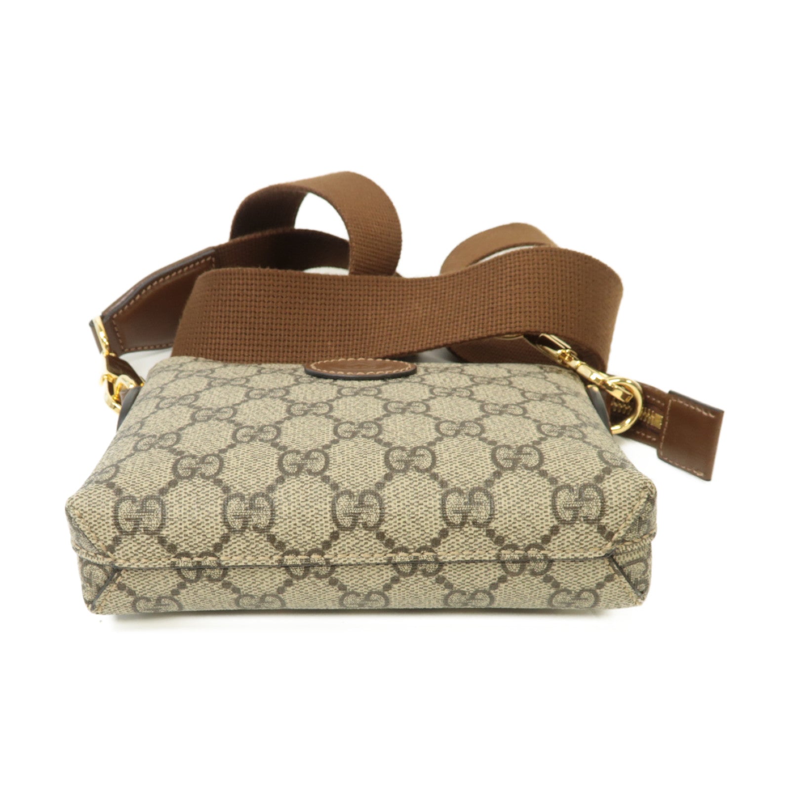 GUCCI 塗層帆布Shoulder Bag金扣肩背袋棕色