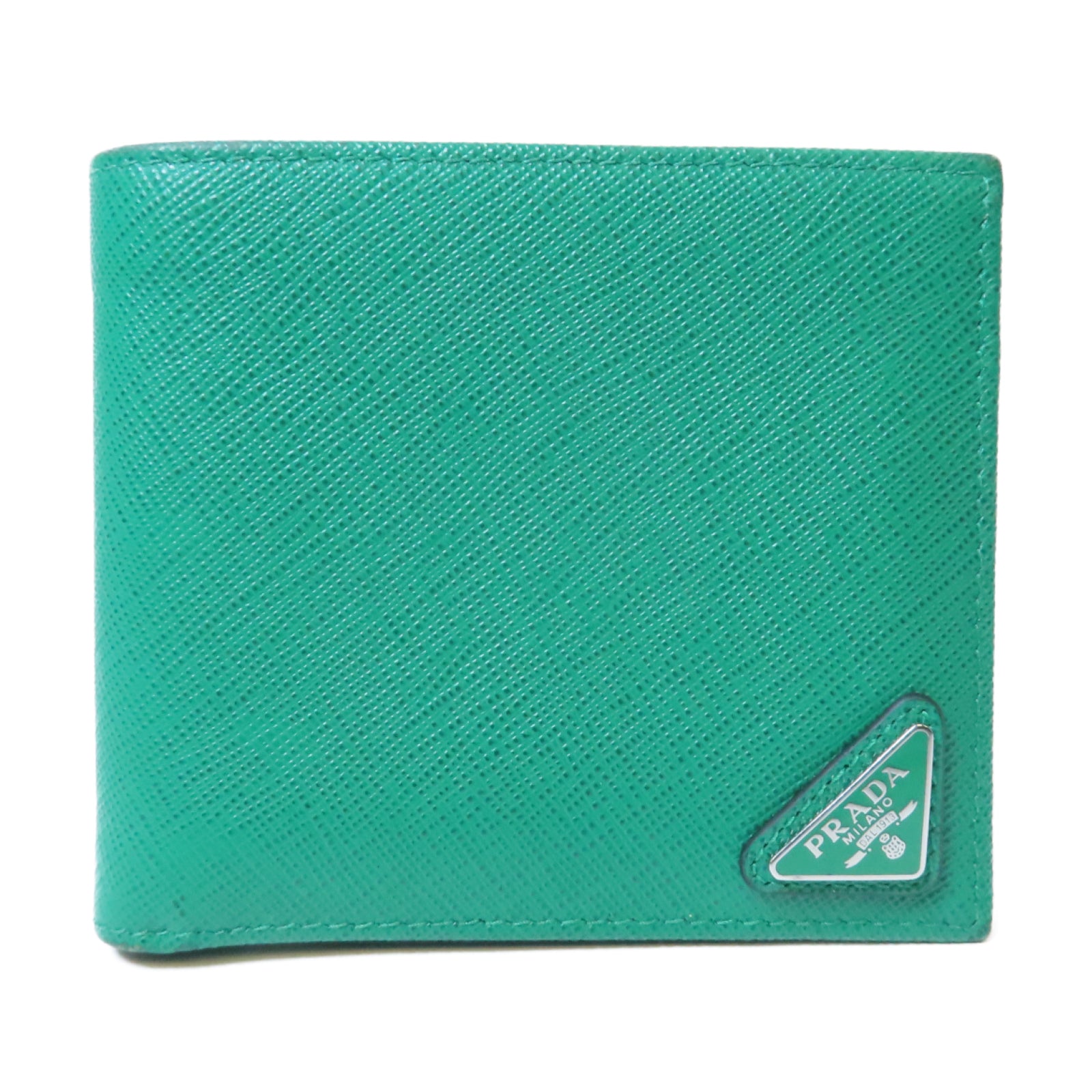 PRADA Saffiano皮革Wallet銀扣錢包綠色