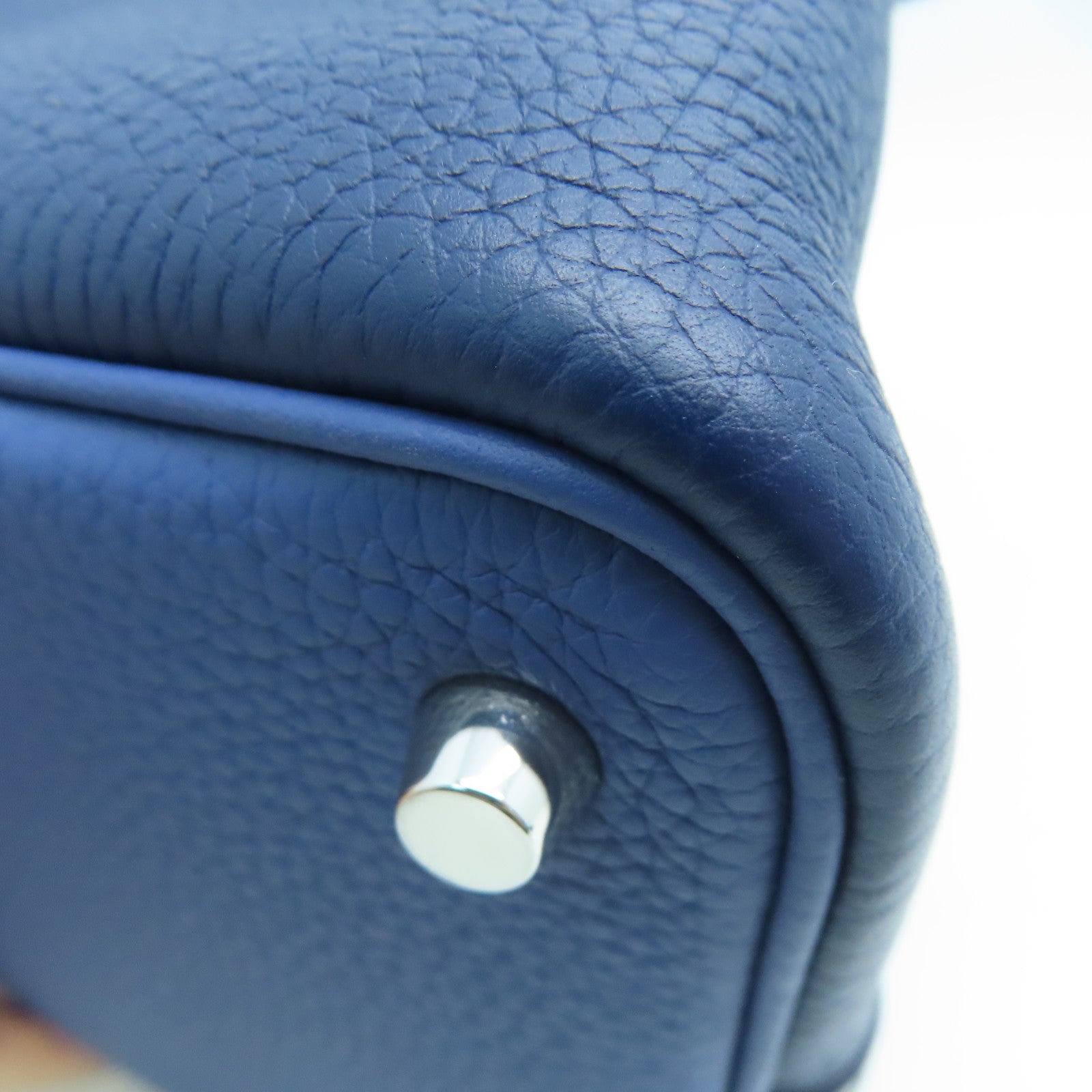 HERMES Clemence Leather Picotin PM Silver Buckle Handle Bag Sapphire/Bright Blue