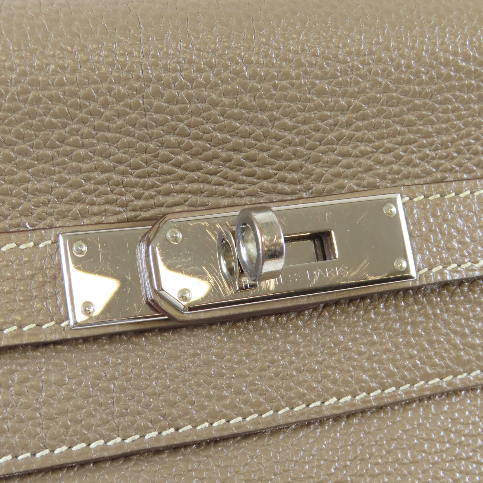 HERMES Clemence皮革Kelly 35銀扣手挽肩背兩用袋Etoupe大象灰色