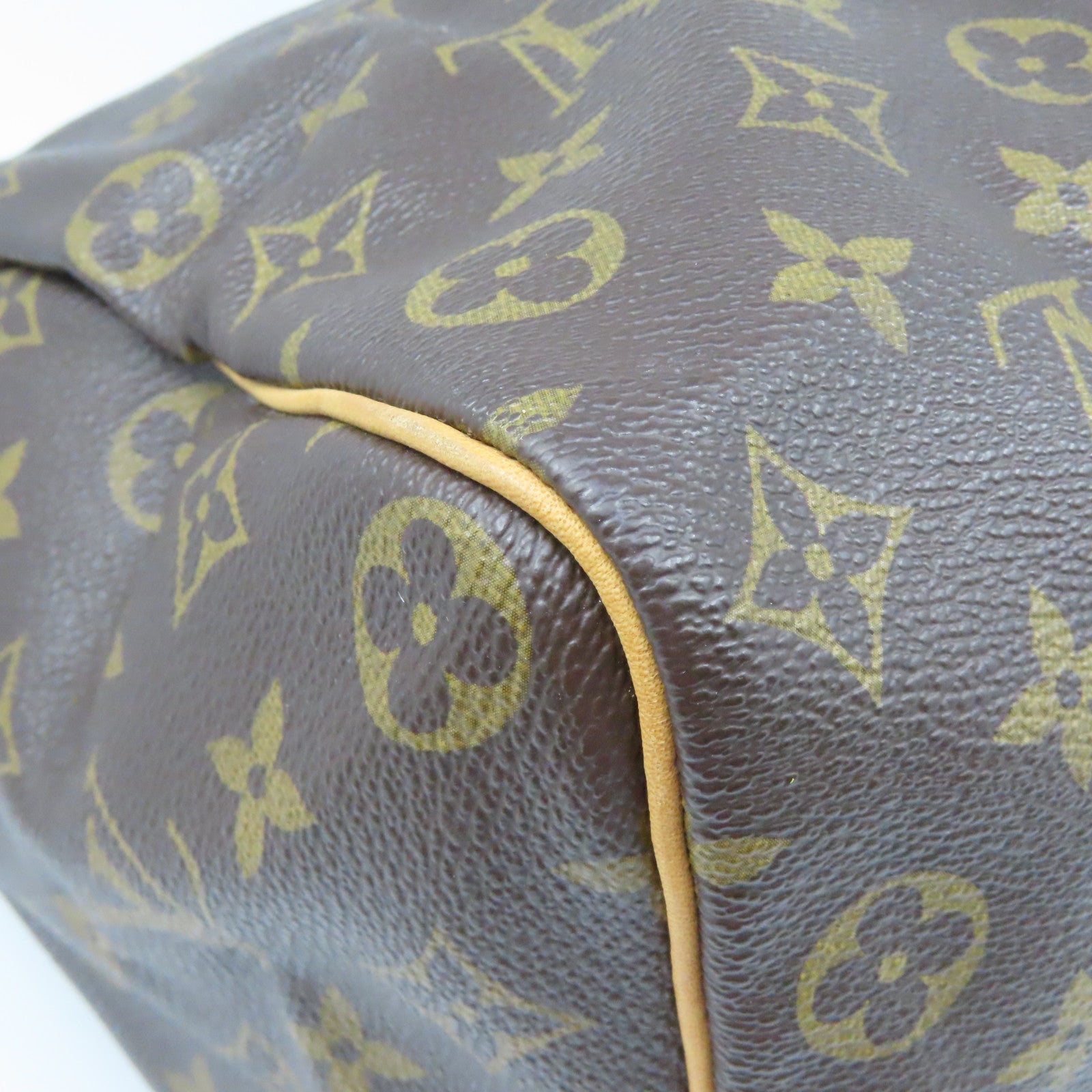 LOUIS VUITTON Monogram Speedy 35 Gold Buckle Handle Bag Brown