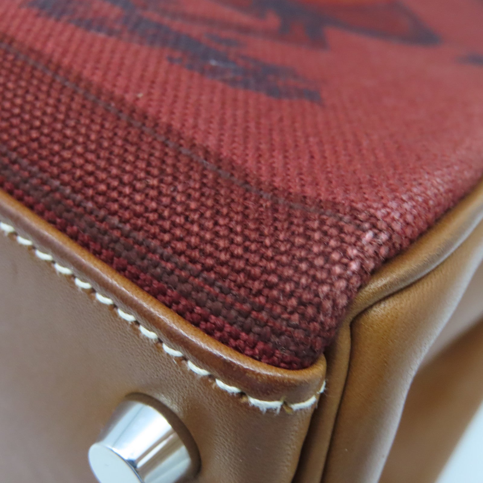 HERMES Canvas Retourne帆布/牛皮皮革Kelly 28 Limited Edition Of Horse銀扣手挽肩背兩用袋紅色/棕色