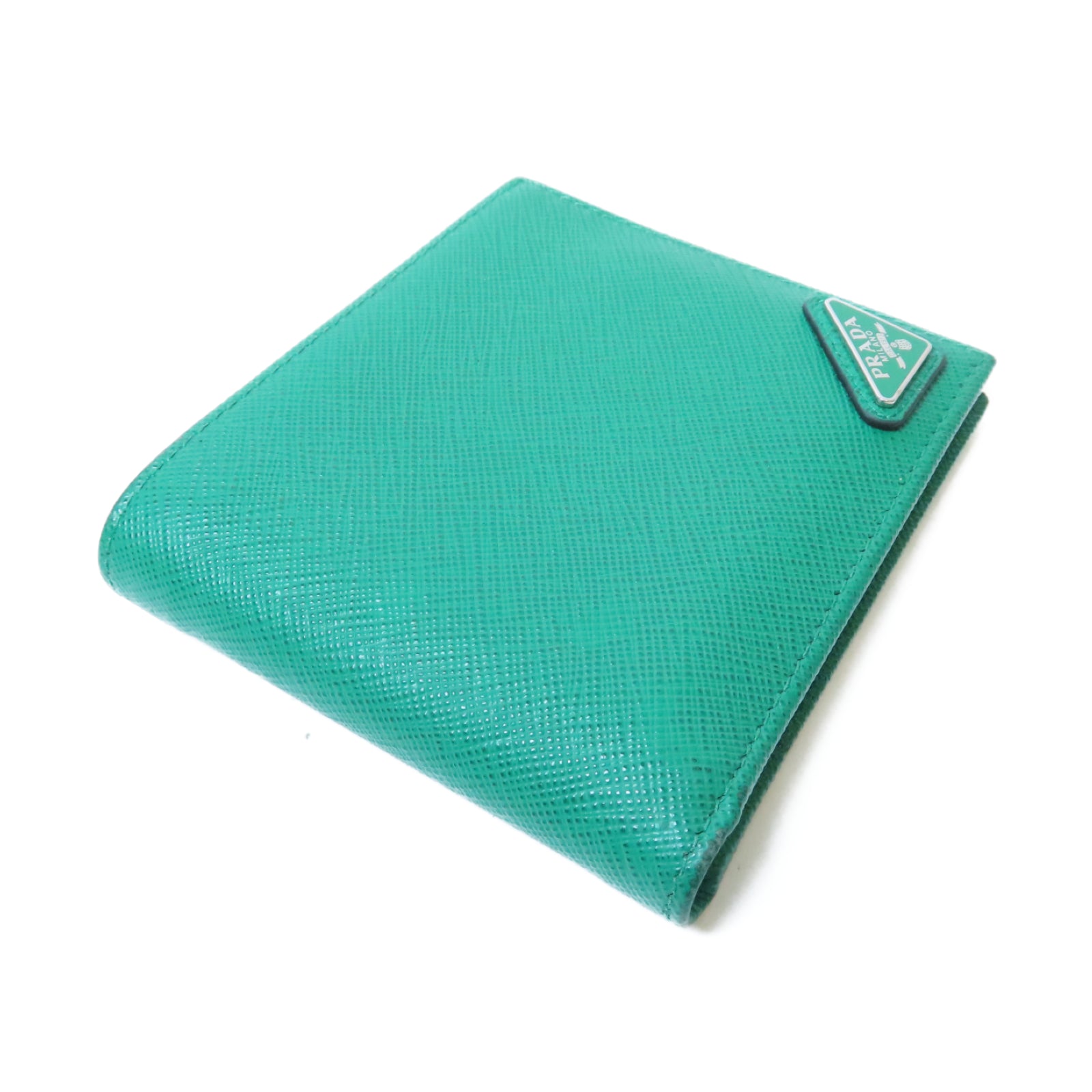 PRADA Saffiano皮革Wallet銀扣錢包綠色