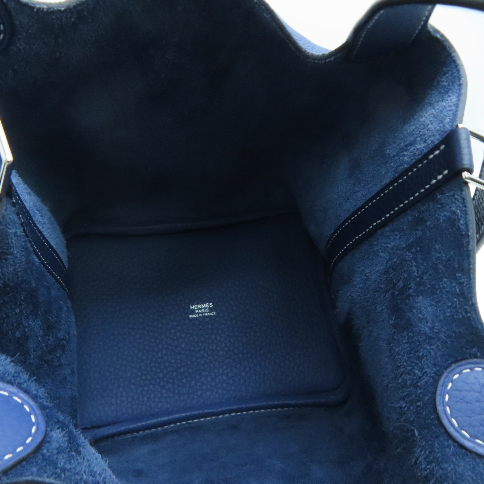 HERMES Clemence Leather Picotin PM Silver Buckle Handle Bag Sapphire/Bright Blue
