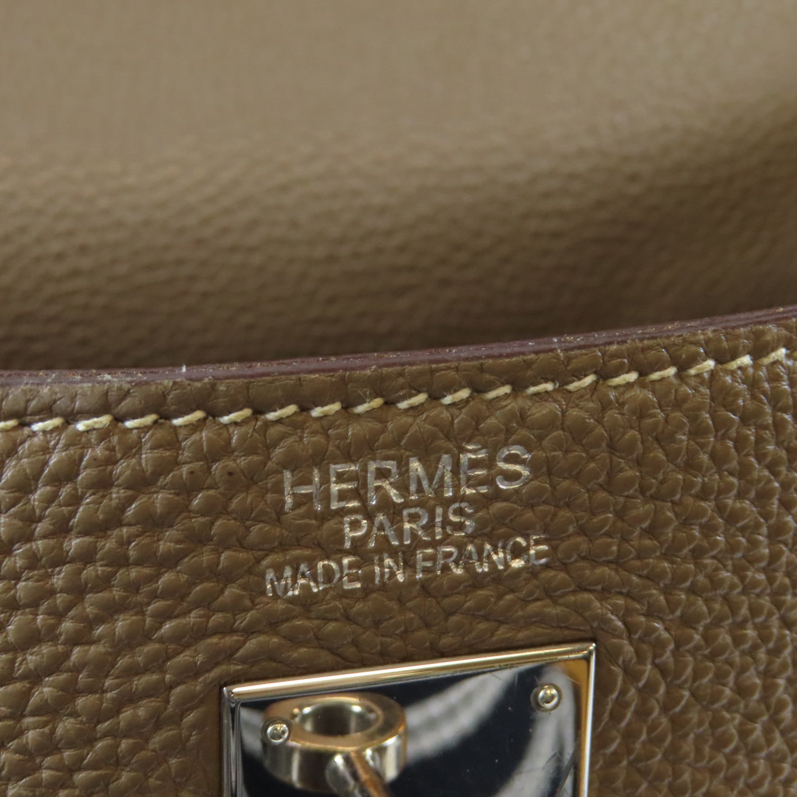 HERMES Clemence皮革Kelly 35銀扣手挽肩背兩用袋Etoupe大象灰色